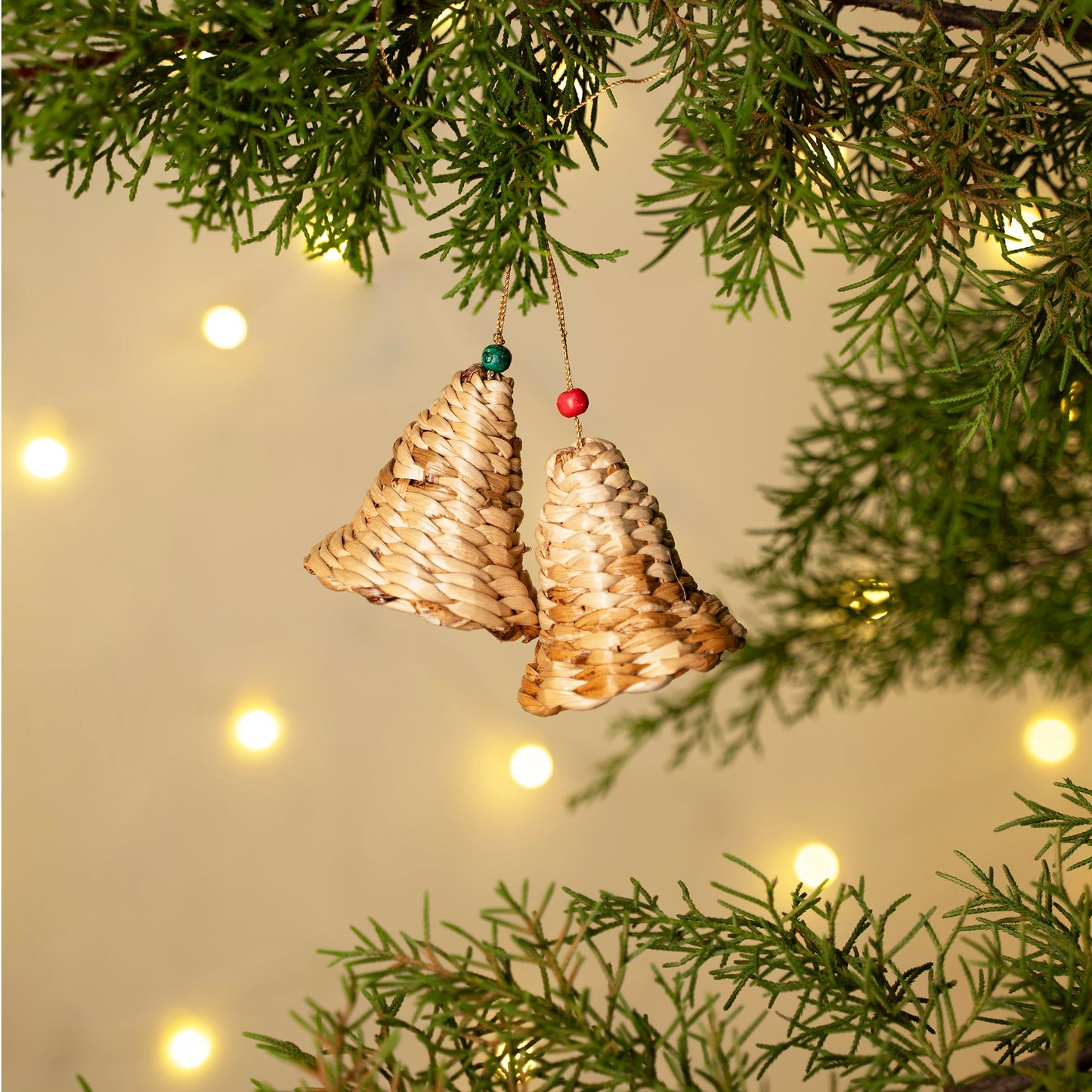 Christmas decor banana bark bell hanging (set of 2)