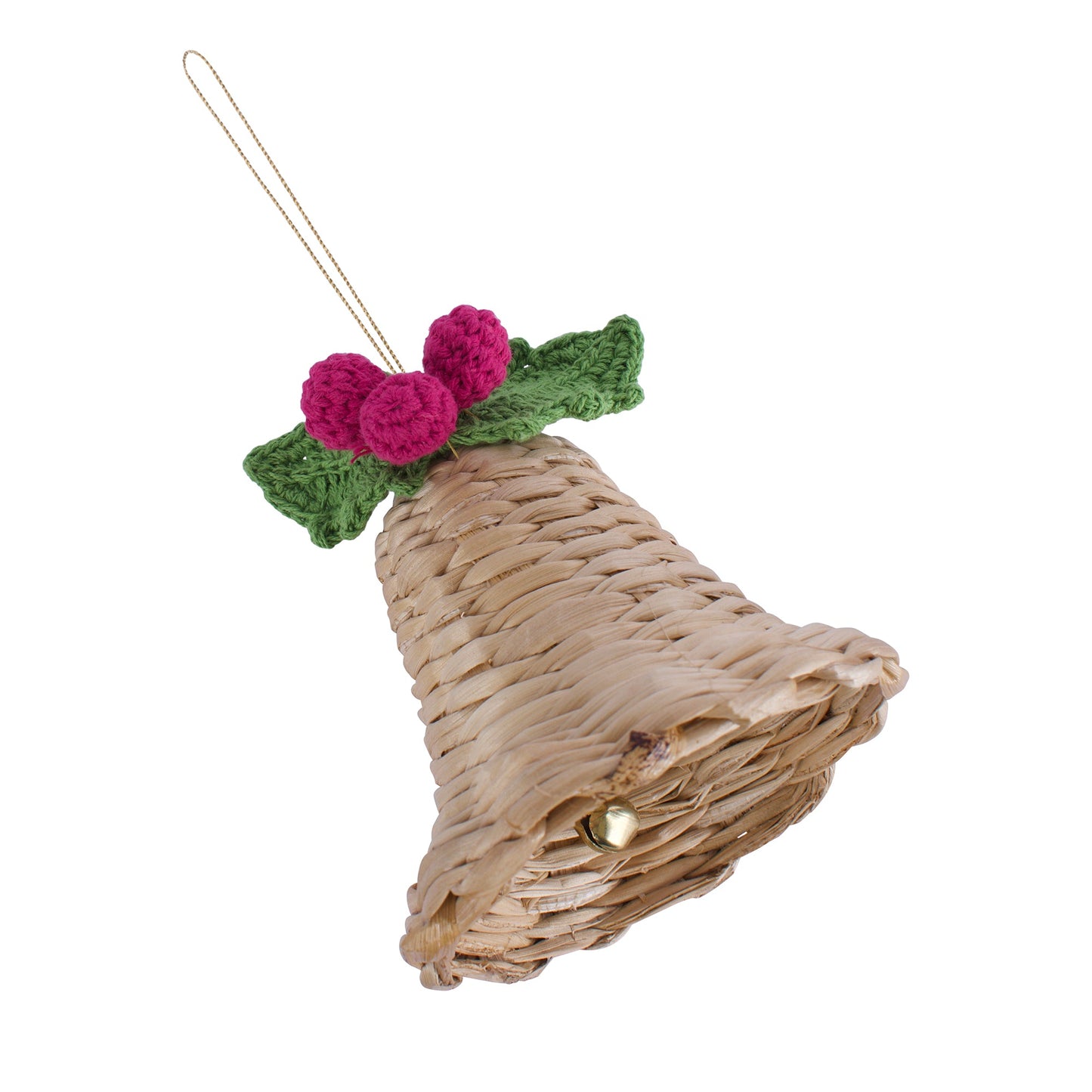 Christmas decor banana bark holly bell hanging - handcrafted