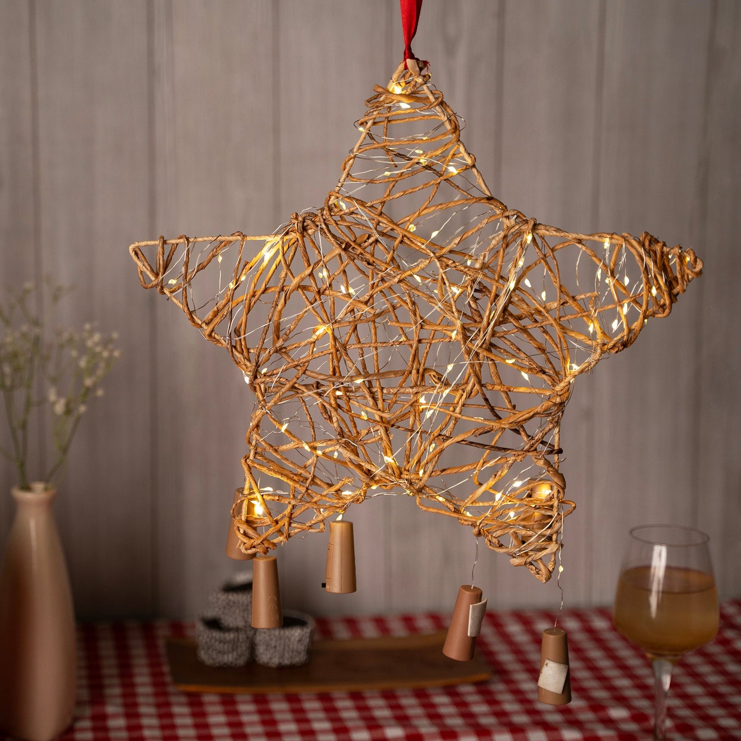 Christmas decor banana rope hanging star - handcrafted