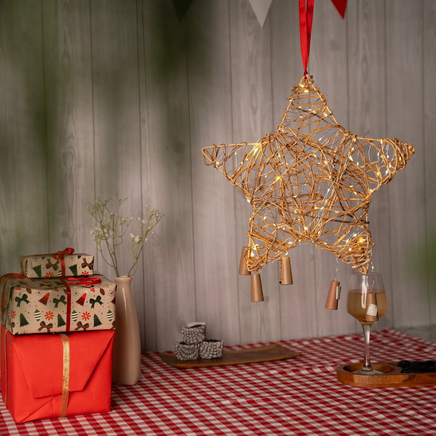 Christmas decor banana rope hanging star - handcrafted