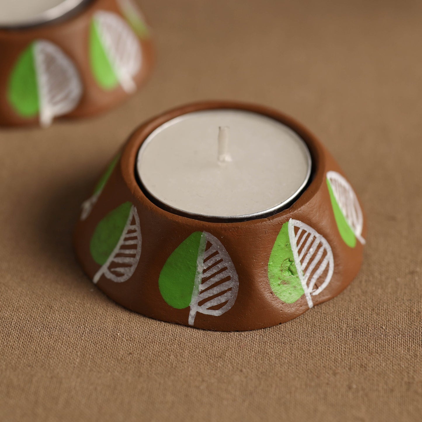 Hexagon - Handpainted Clay Candle Holders (Set of 2) Online in India l iTokri.com