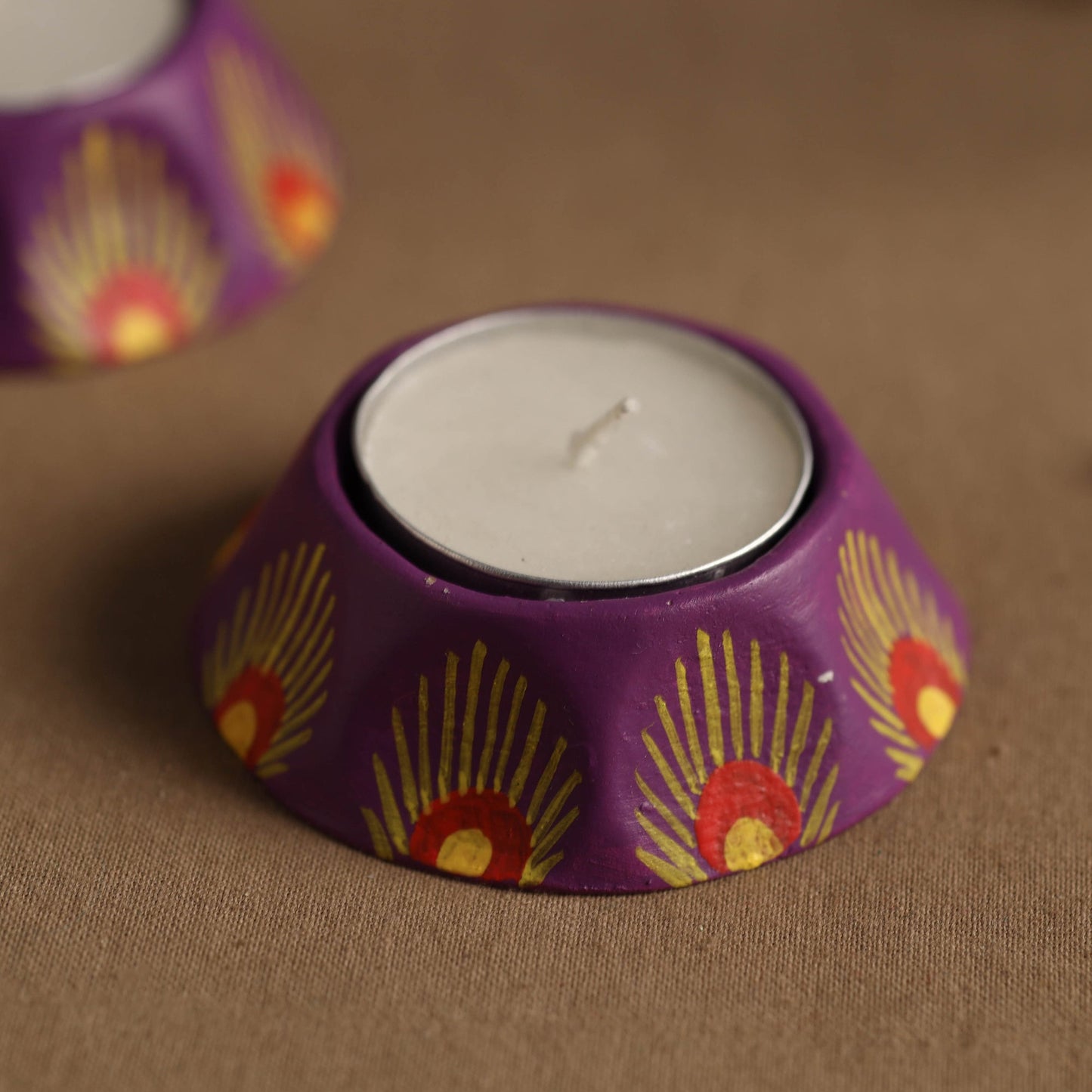 Hexagon - Handpainted Clay Candle Holders (Set of 2) Online in India l iTokri.com