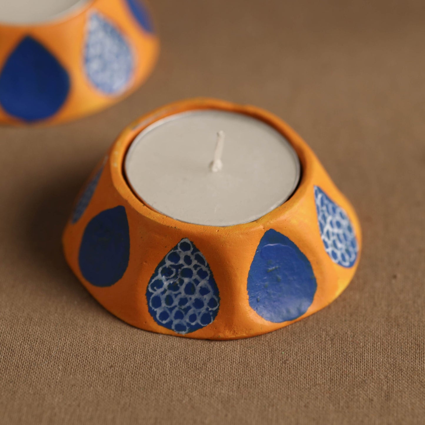 Hexagon - Handpainted Clay Candle Holders (Set of 2) Online in India l iTokri.com