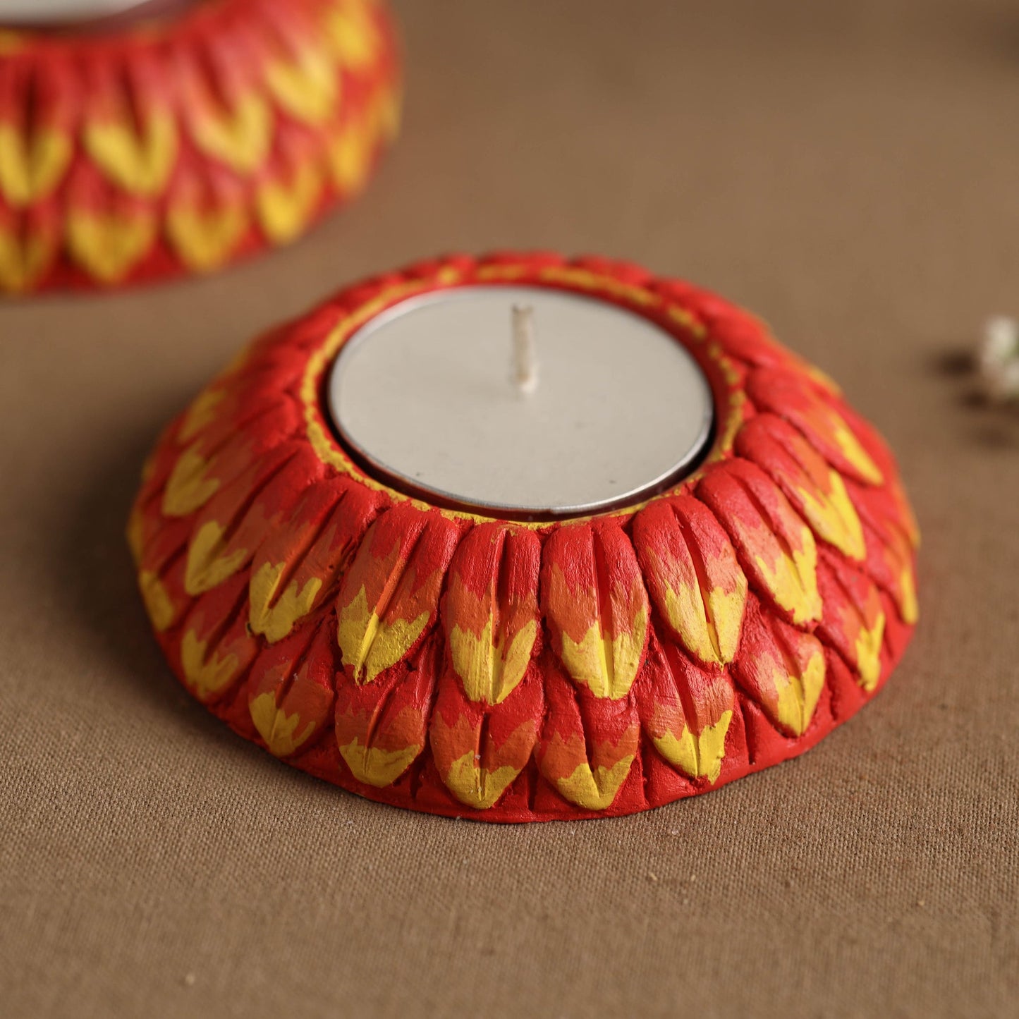 Circle - Handpainted Clay Candle Holders (Set of 2) Online in India l iTokri.com