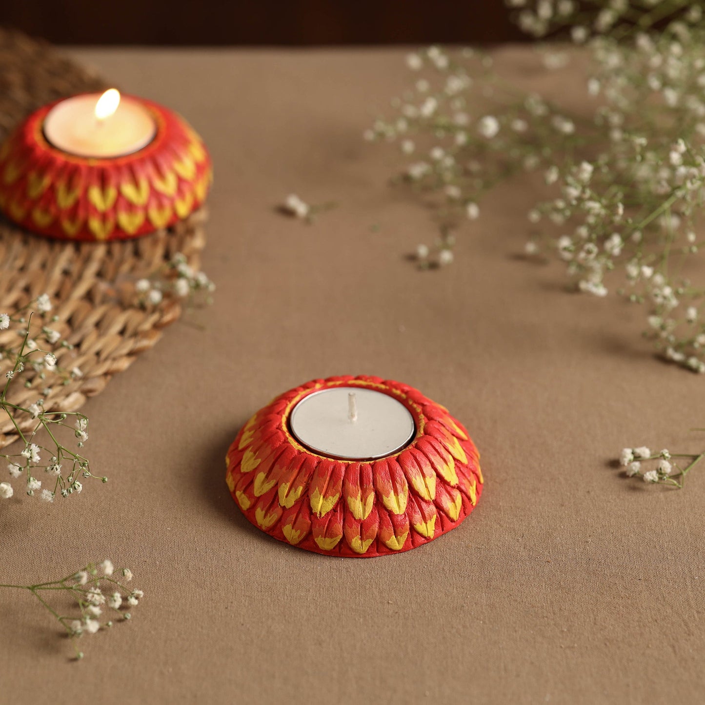 Circle - Handpainted Clay Candle Holders (Set of 2) Online in India l iTokri.com