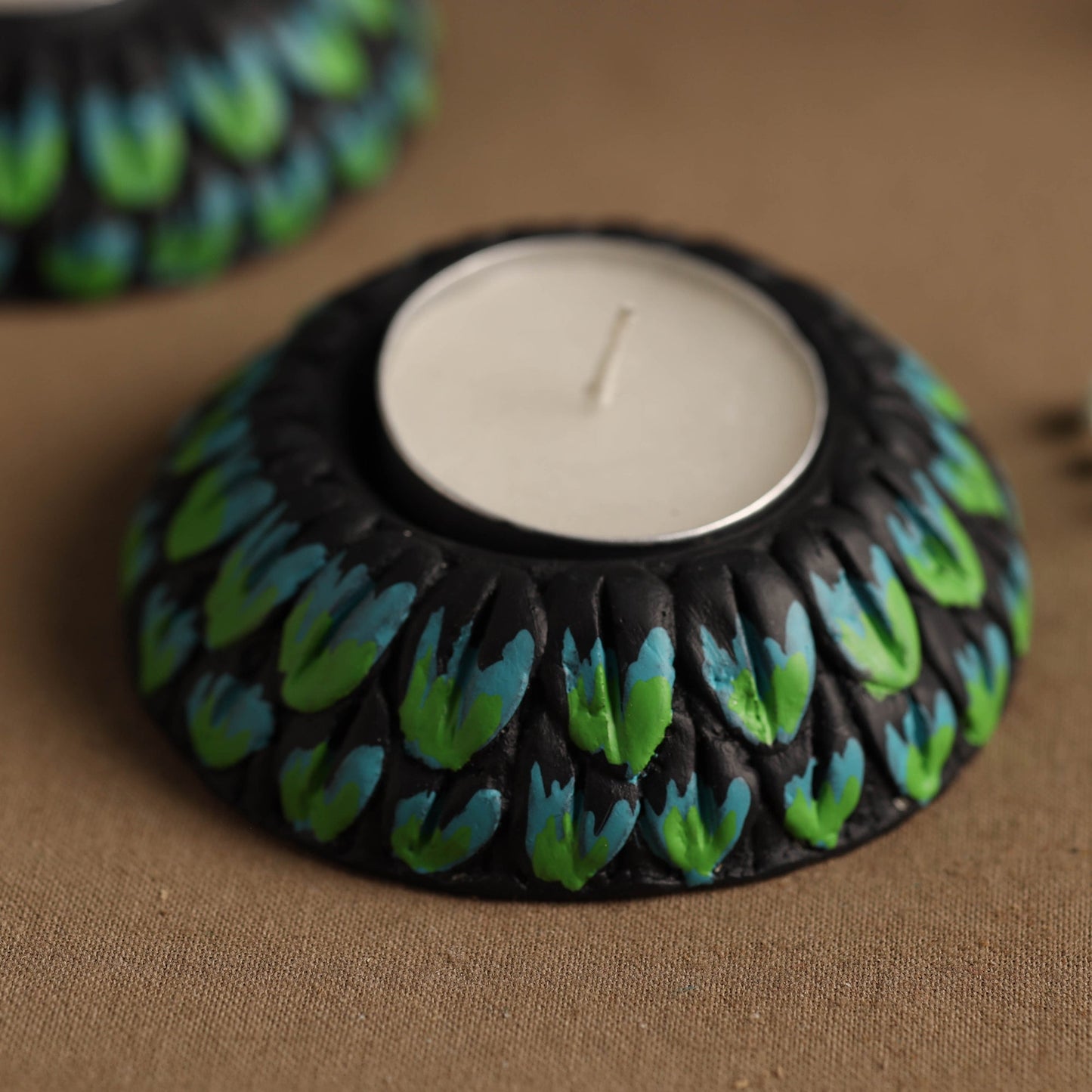Circle - Handpainted Clay Candle Holders (Set of 2) Online in India l iTokri.com