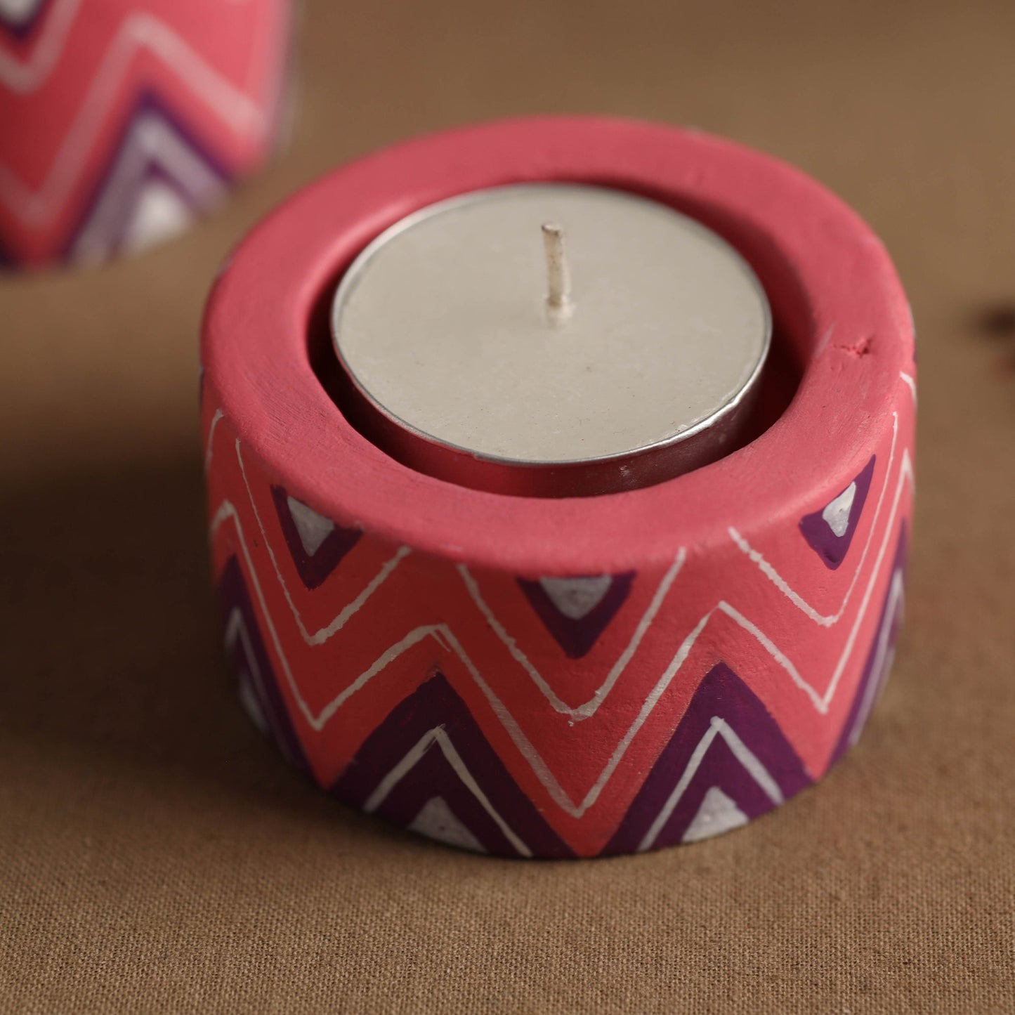 Circle - Handpainted Clay Candle Holders (Set of 2) Online in India l iTokri.com