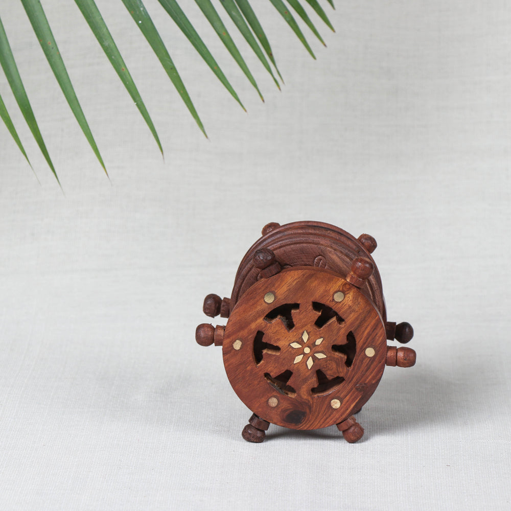 Coaster with Wheel Stand (Set of 6) - Handcrafted with Sheesham Wood Online at iTokri.com
