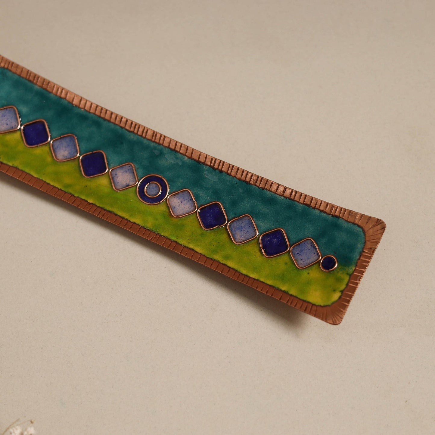 Copper hand-hammered enamel work agarbatti stand 02