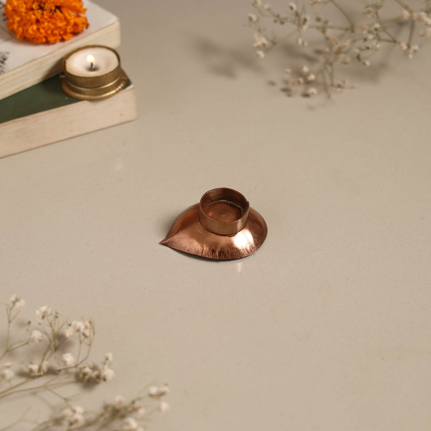 Copper hand-hammered enamel work diya 04 - handcrafted