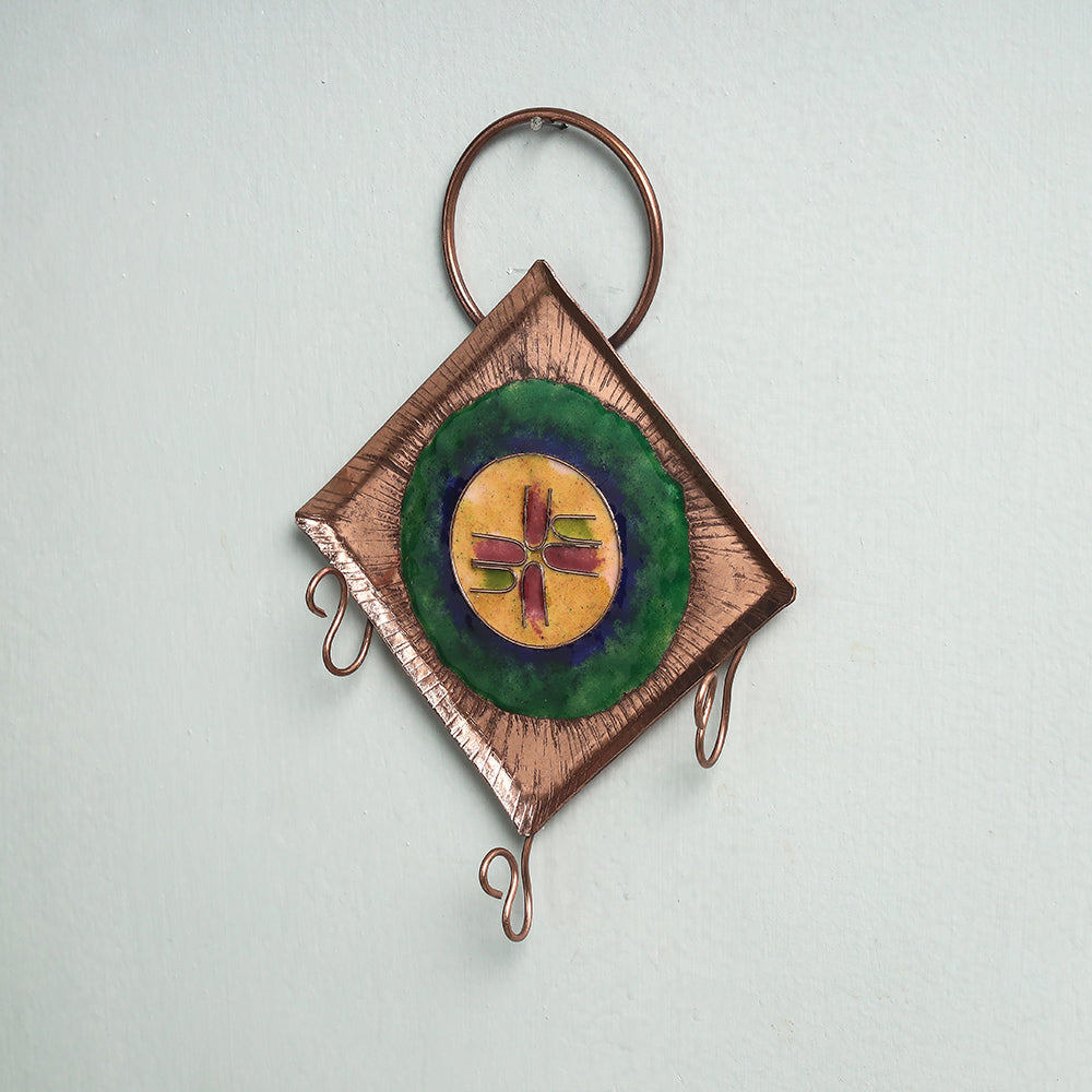 Copper Hand-Hammered Enamel Work Key Holder