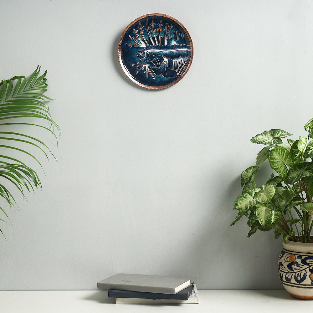 Copper Hand-Hammered Enamel Work Plate/Wall Frame