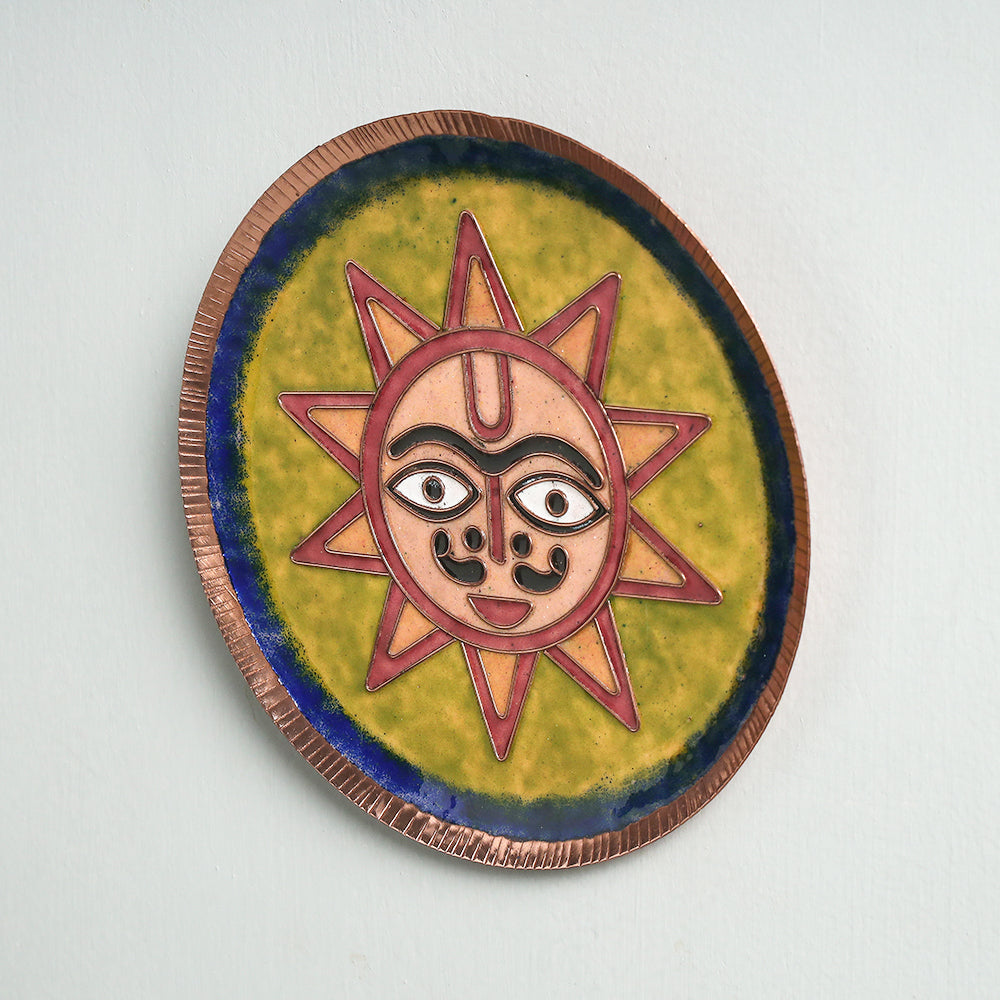 Copper Hand-Hammered Enamel Work Plate/Wall Frame