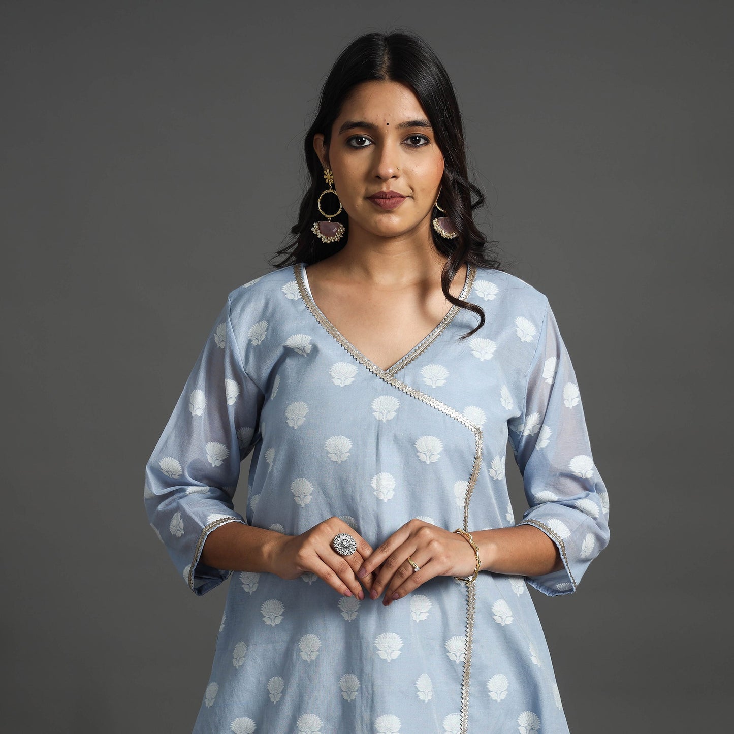 Blue Handwoven Cutwork Cotton Banarasi Kurta