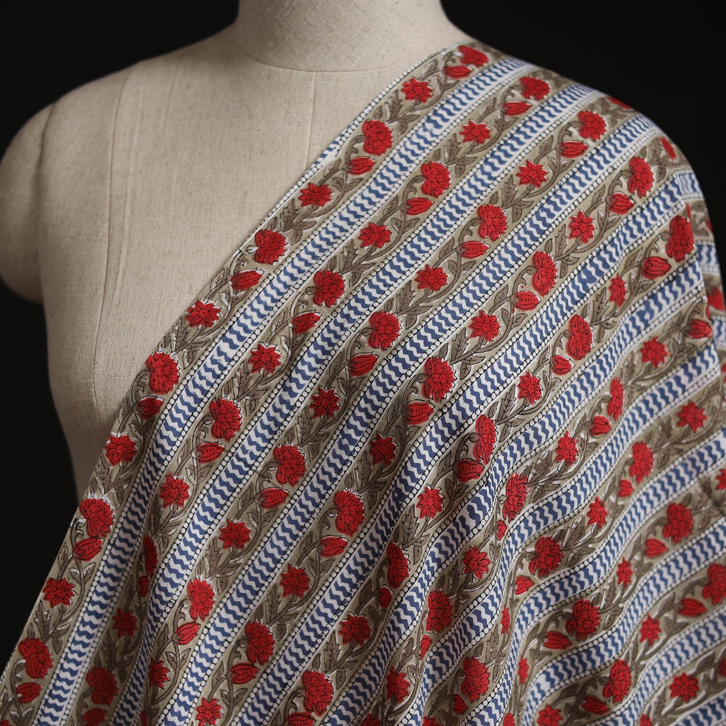Cotton hand block sanganeri print fabric 35 - handcrafted
