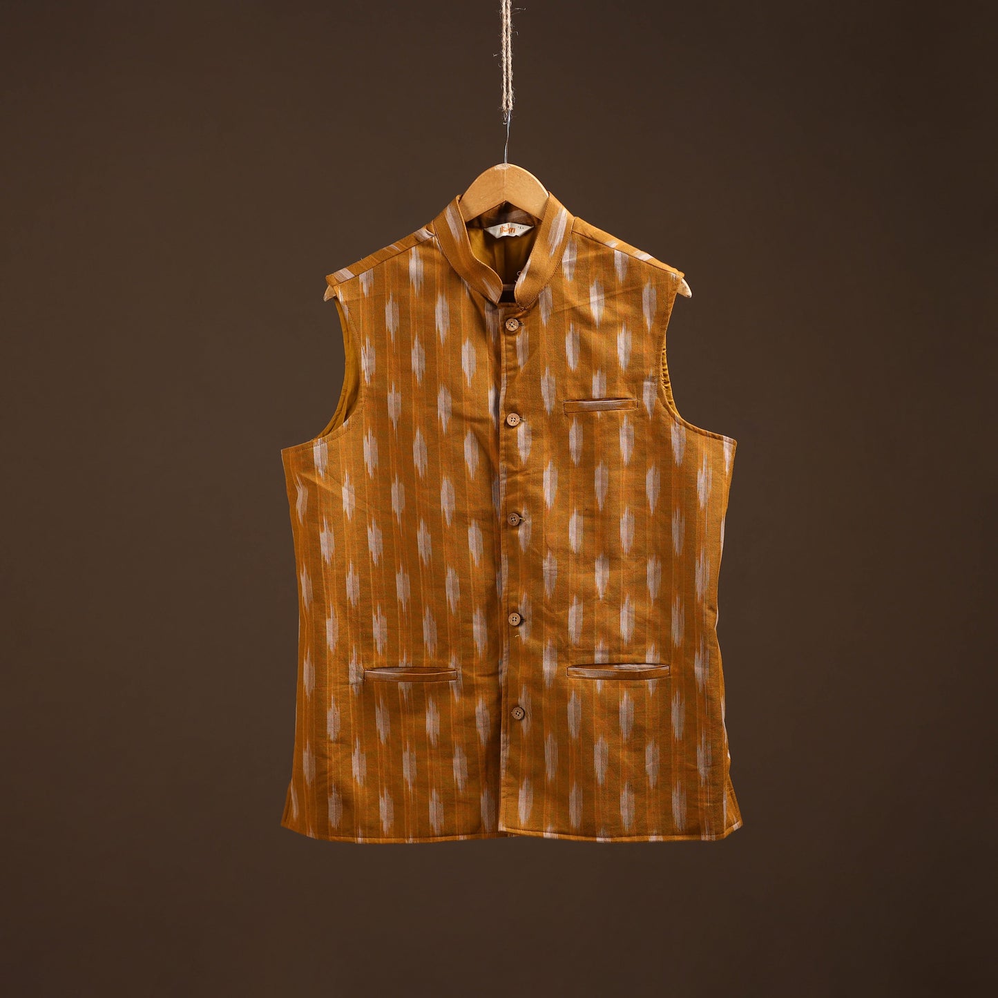 Cotton pochampally ikat men nehru jacket 04 - handcrafted