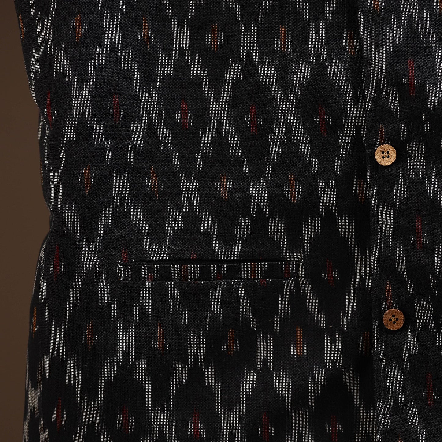 Cotton pochampally ikat men nehru jacket 05 - handcrafted