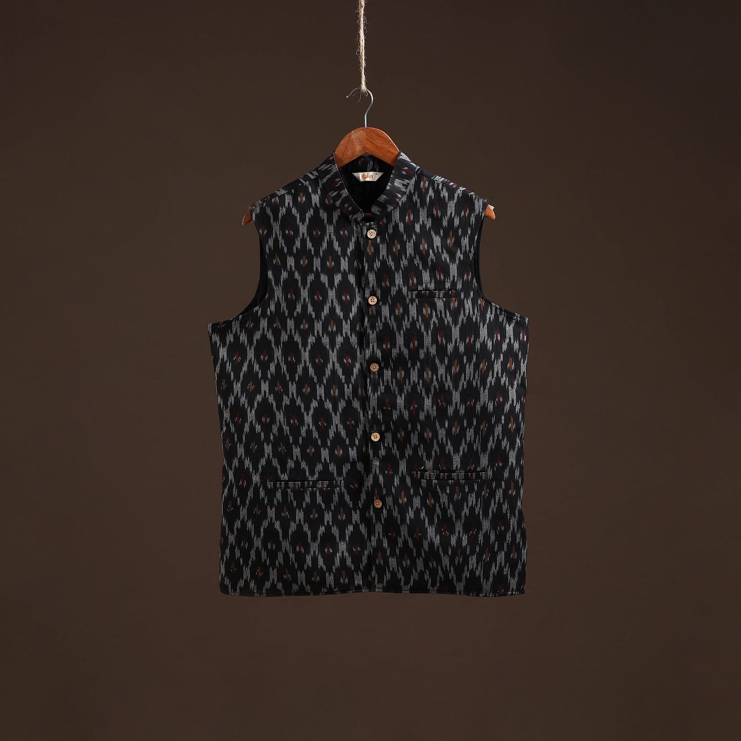 Cotton pochampally ikat men nehru jacket 05 - handcrafted