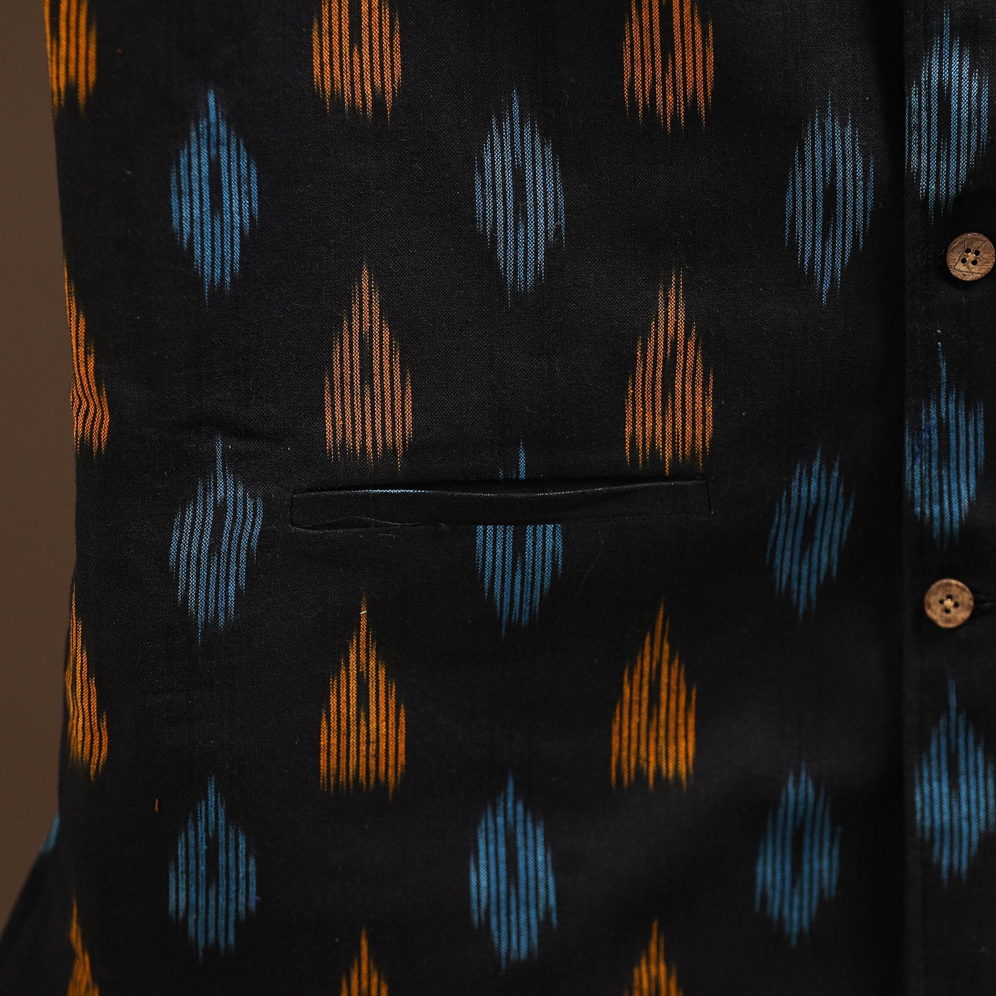 Cotton pochampally ikat men nehru jacket 07 - handcrafted