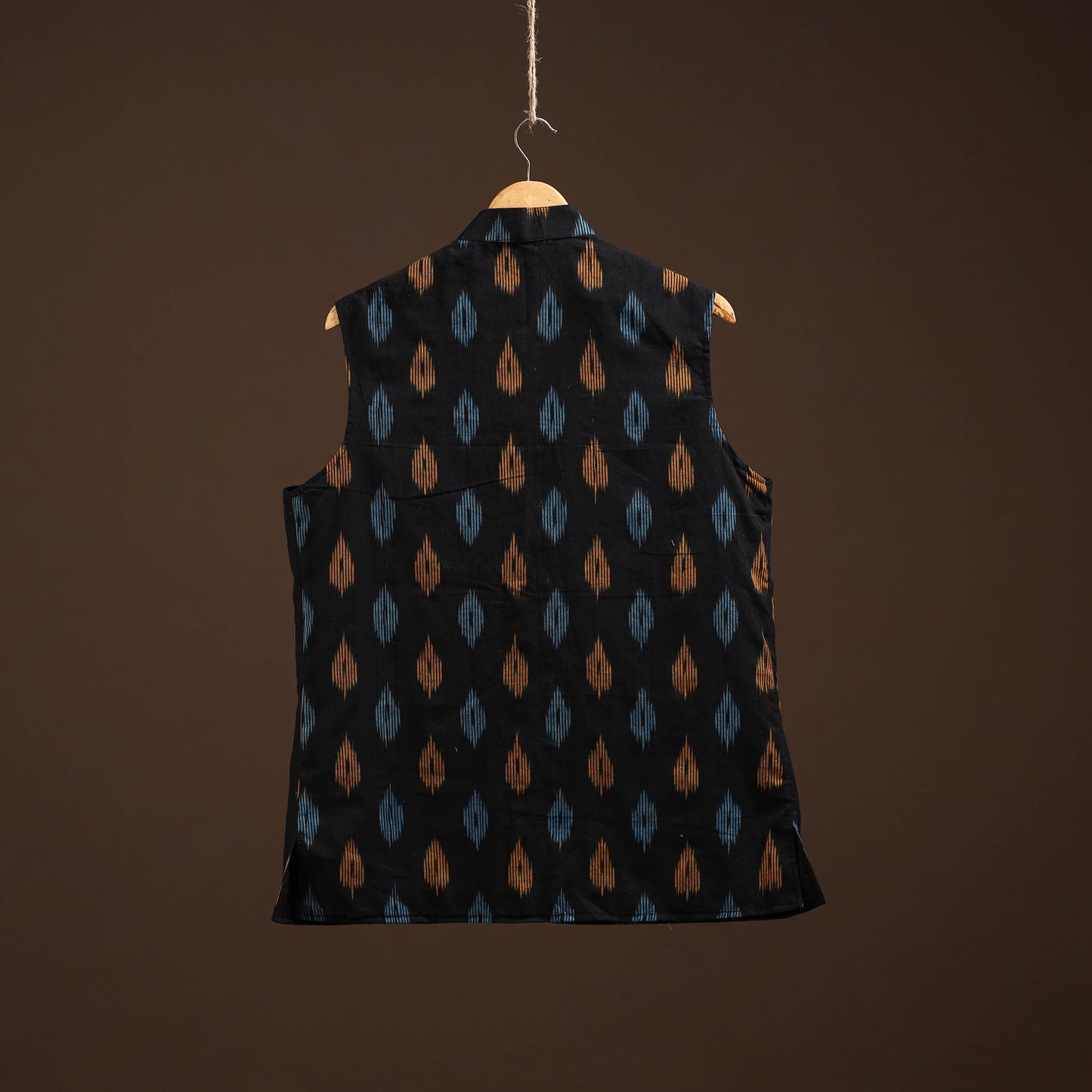 Cotton pochampally ikat men nehru jacket 07 - handcrafted