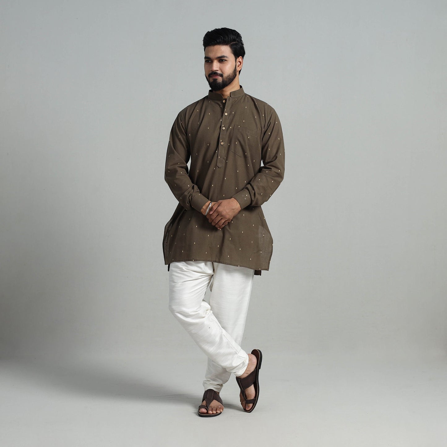 Cotton Short Jacquard Kurta for Men