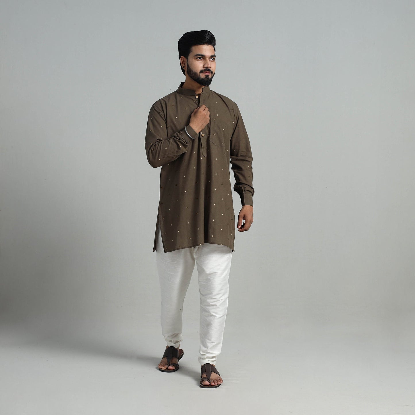 Cotton Short Jacquard Kurta for Men