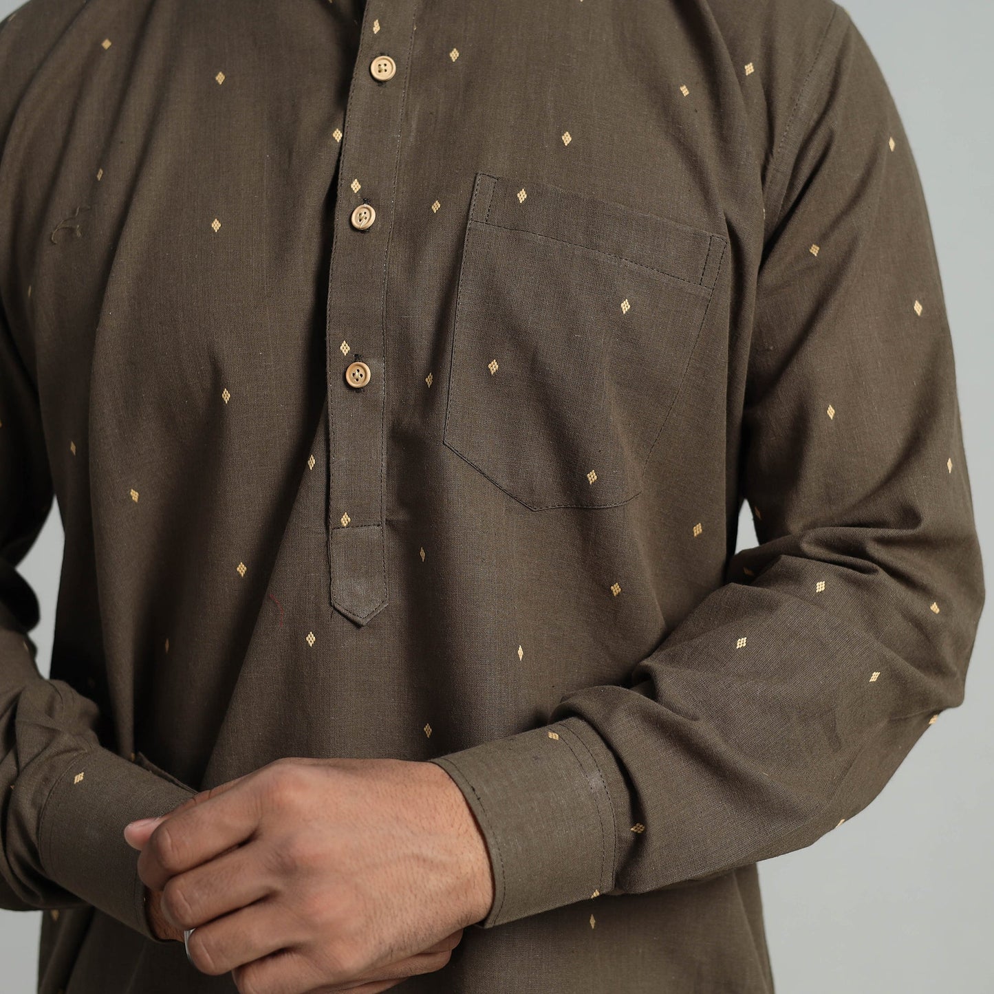 Cotton Short Jacquard Kurta for Men
