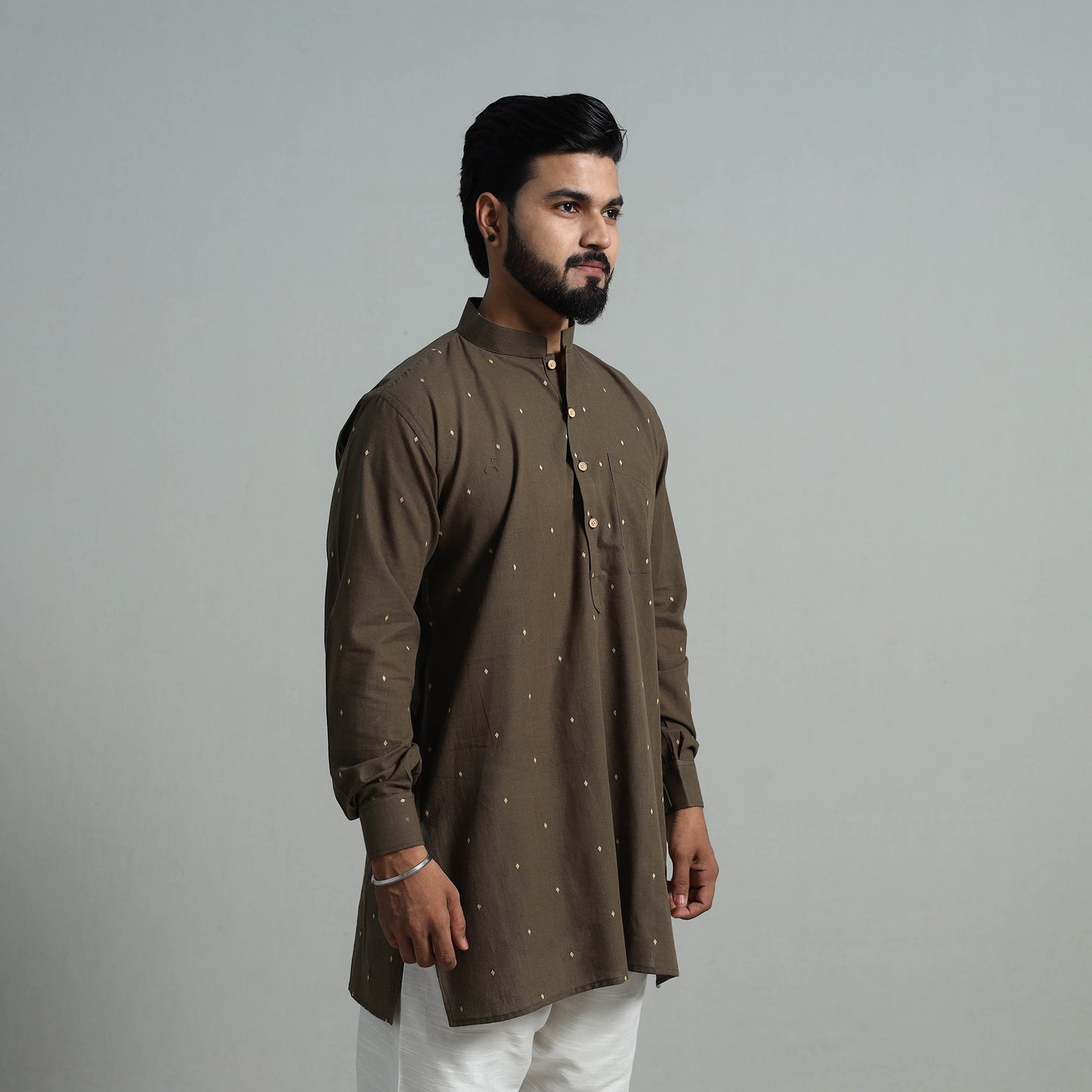 Cotton Short Jacquard Kurta for Men