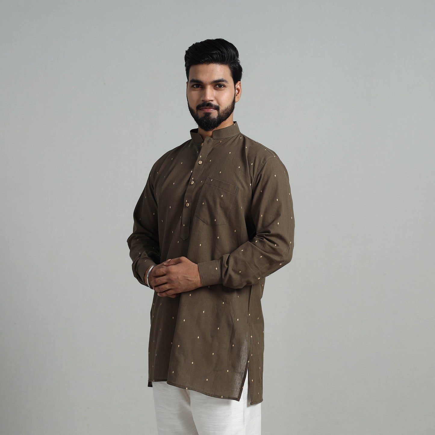 Cotton Short Jacquard Kurta for Men