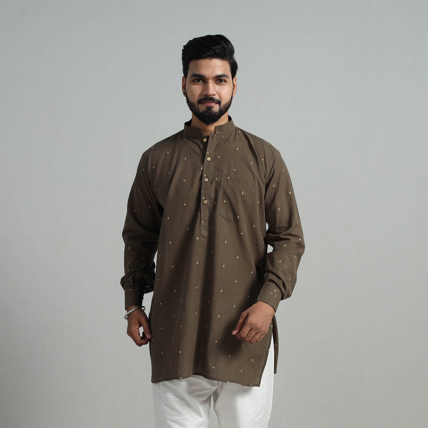 Cotton Short Jacquard Kurta for Men