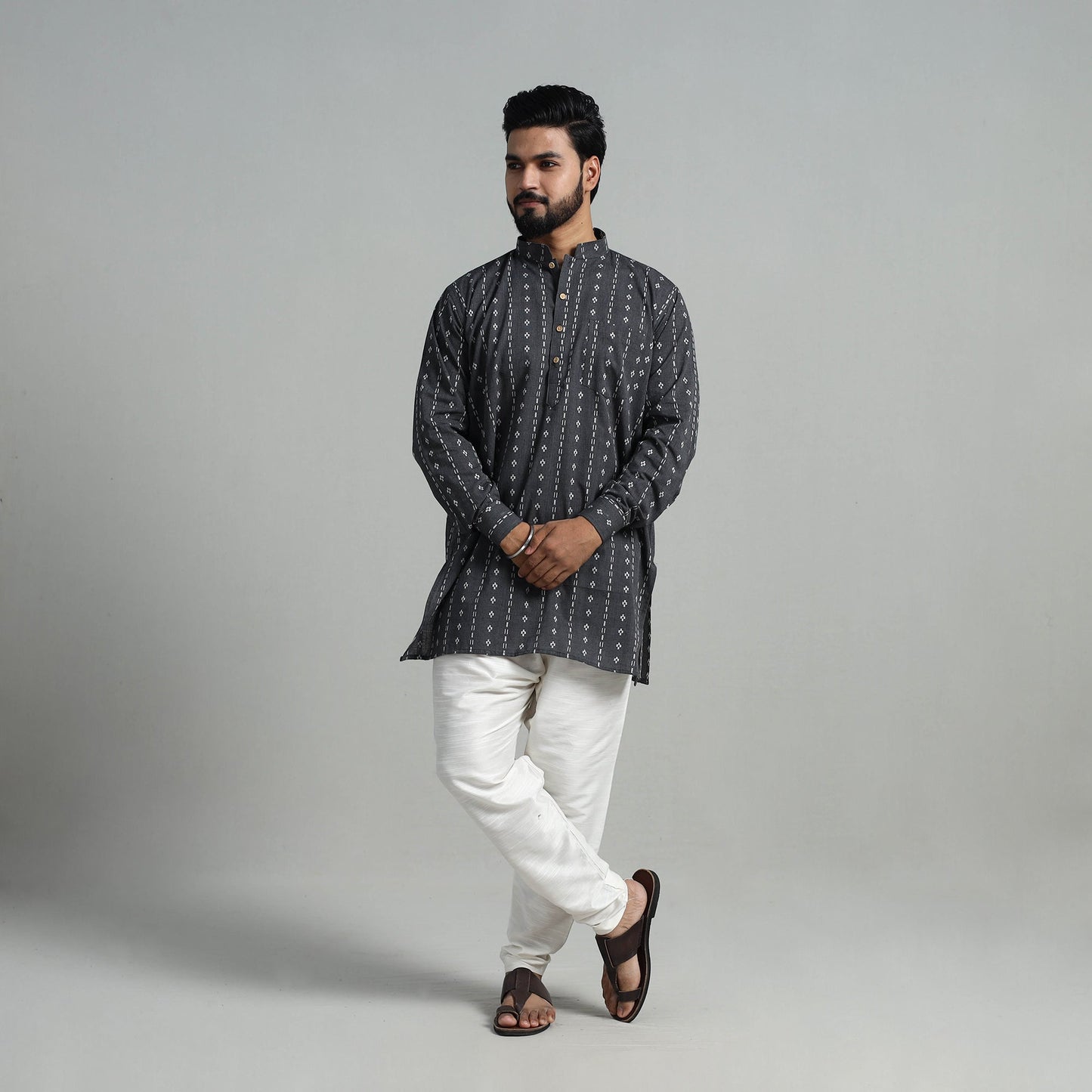 Cotton Short Jacquard Kurta for Men