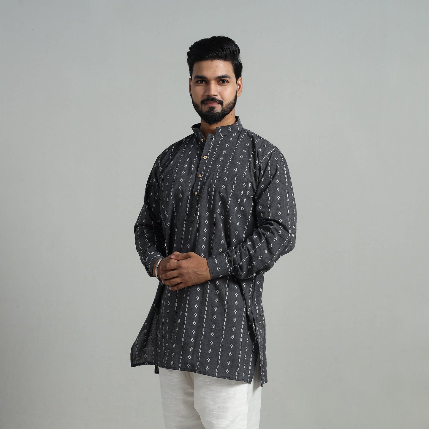 Cotton Short Jacquard Kurta for Men