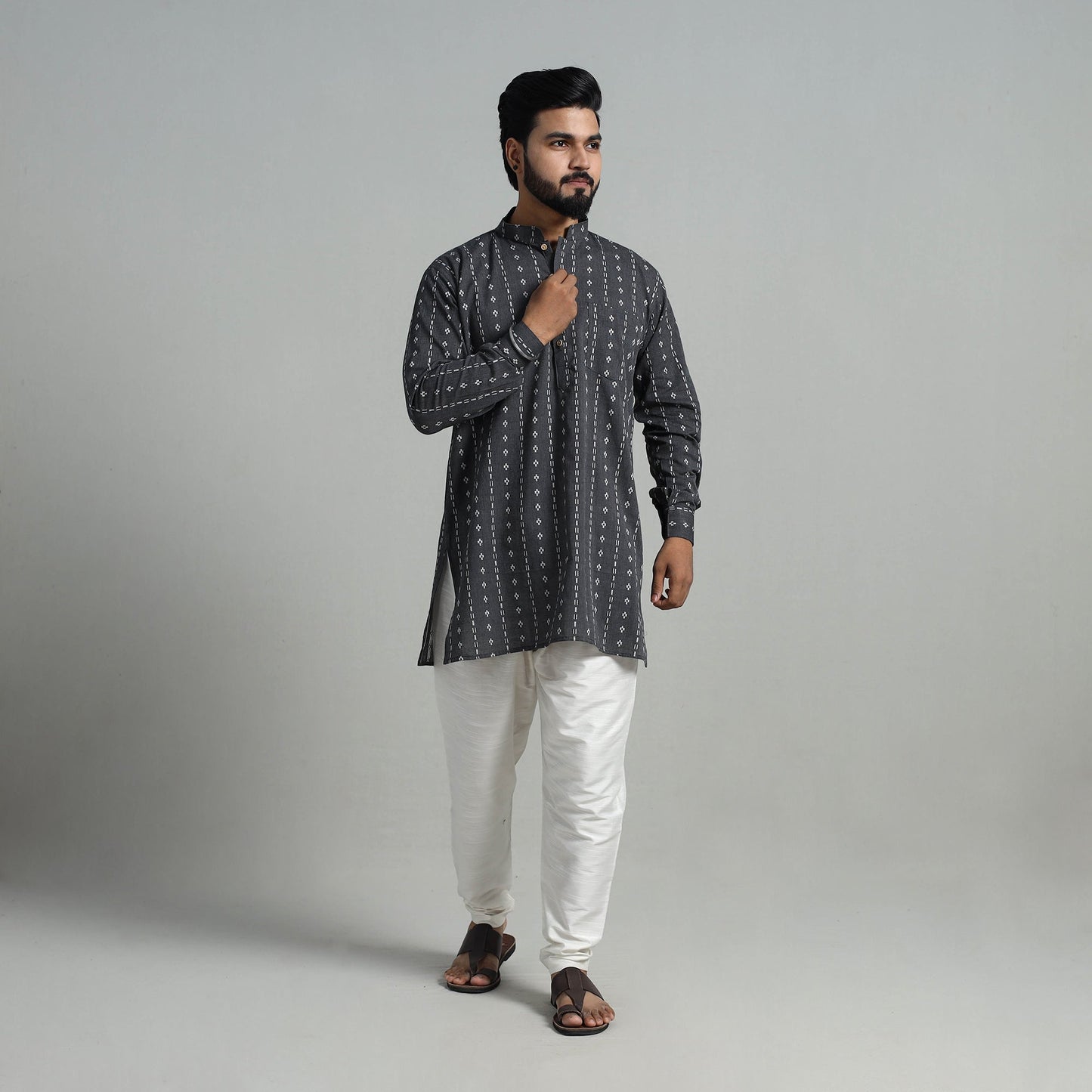 Cotton Short Jacquard Kurta for Men