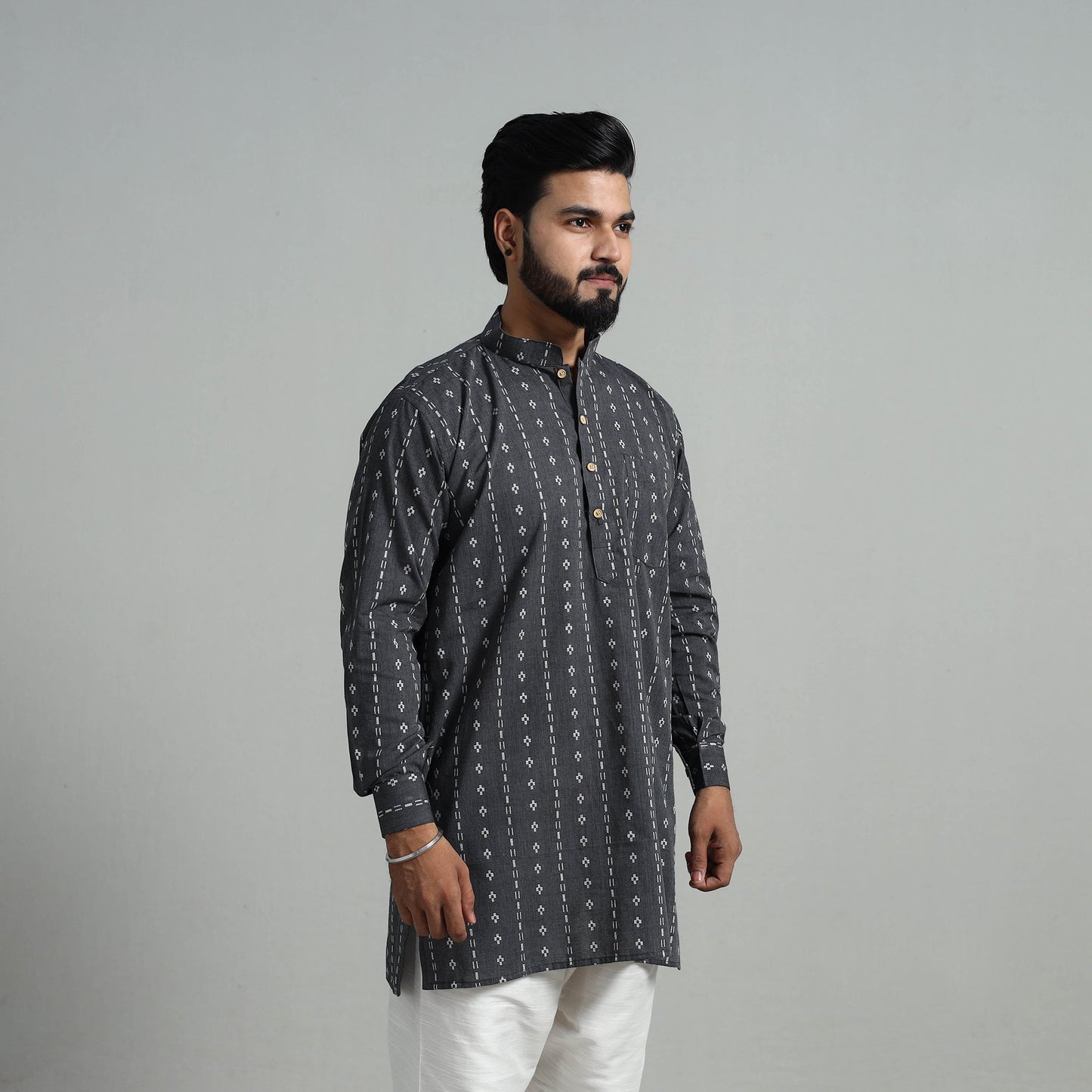 Cotton Short Jacquard Kurta for Men