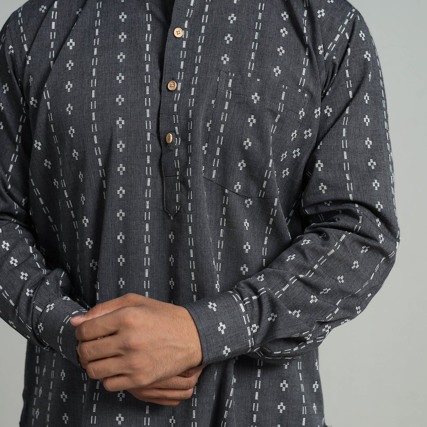 Cotton Short Jacquard Kurta for Men