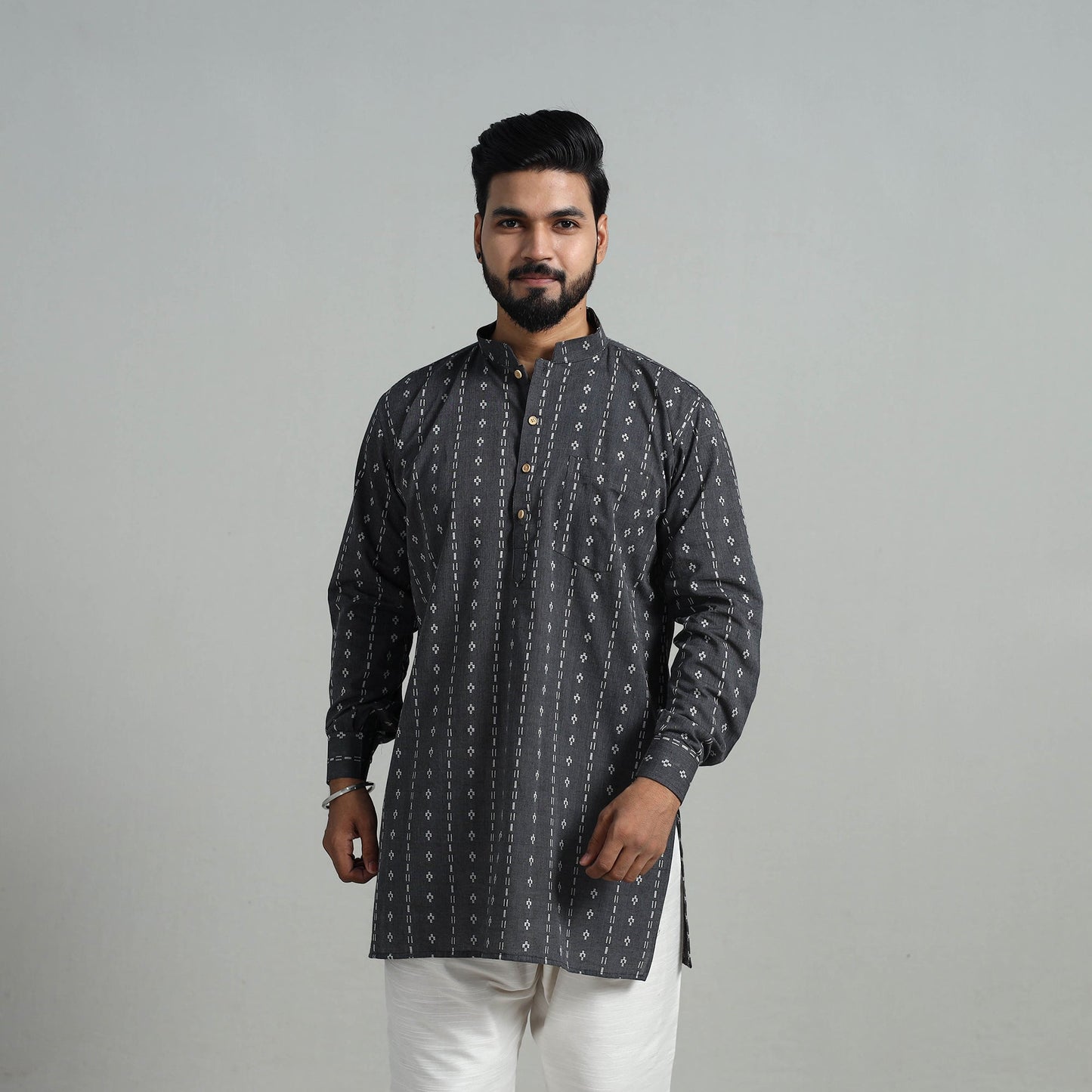 Cotton Short Jacquard Kurta for Men