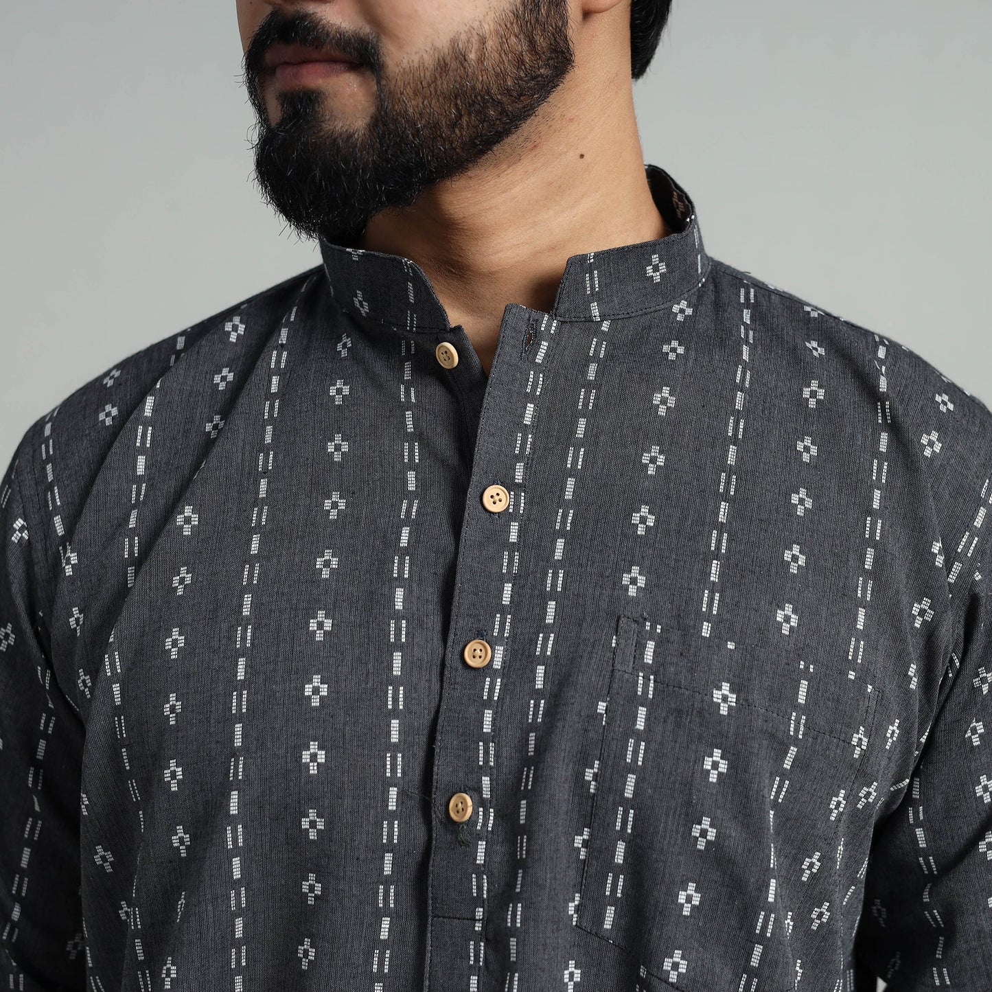 Cotton Short Jacquard Kurta for Men
