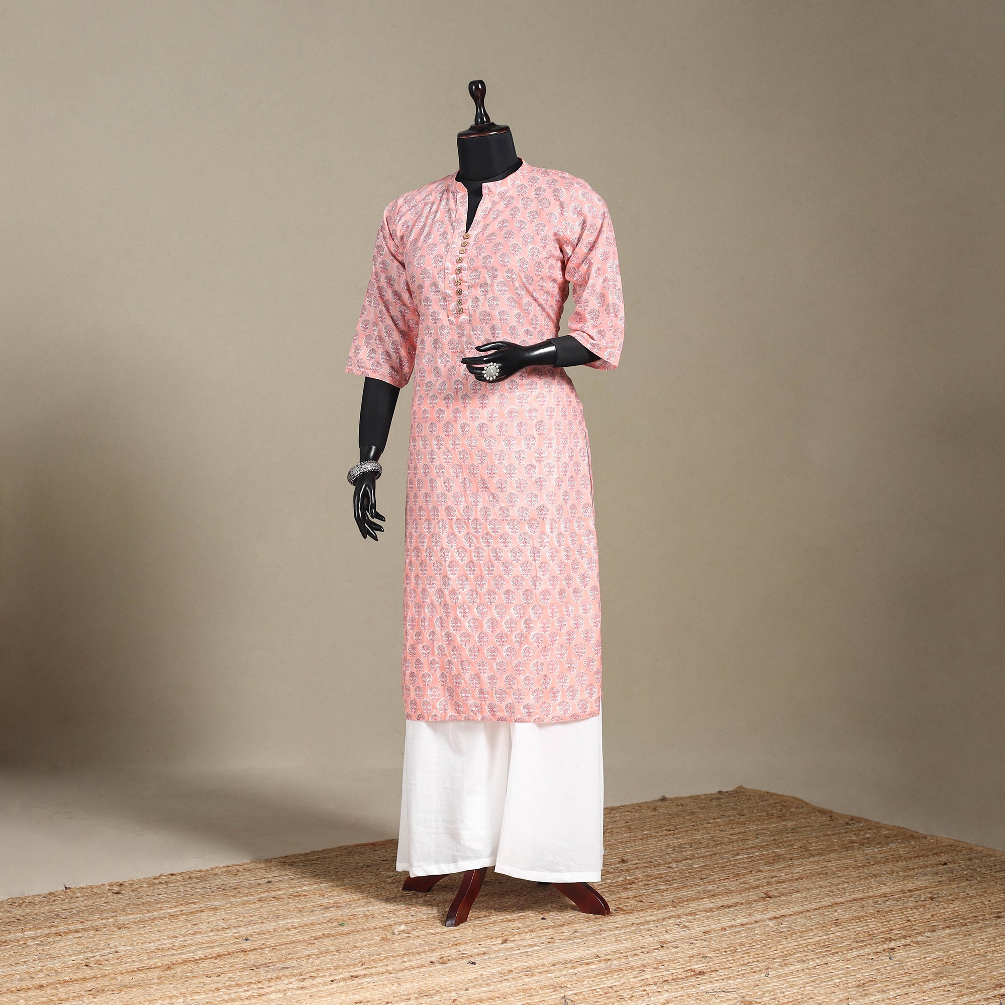 Block Print Cotton Straight Sanganeri Long Kurta 17