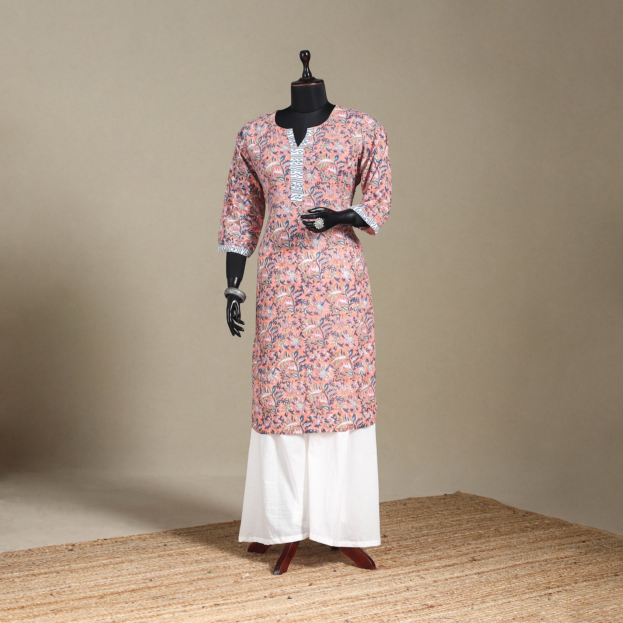 Block Print Cotton Straight Sanganeri Long Kurta 18