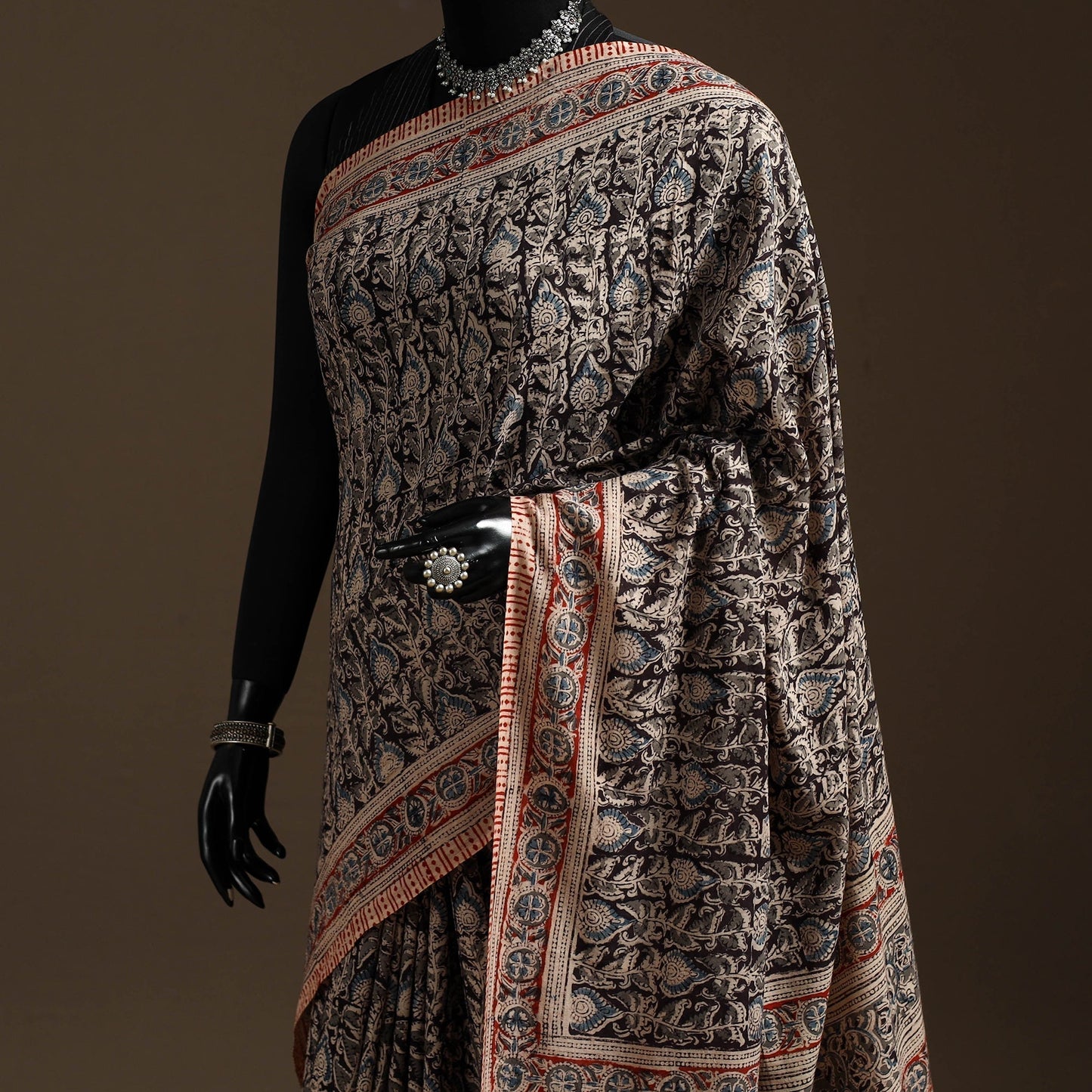Black - natural dyed pedana cotton kalamkari saree 24