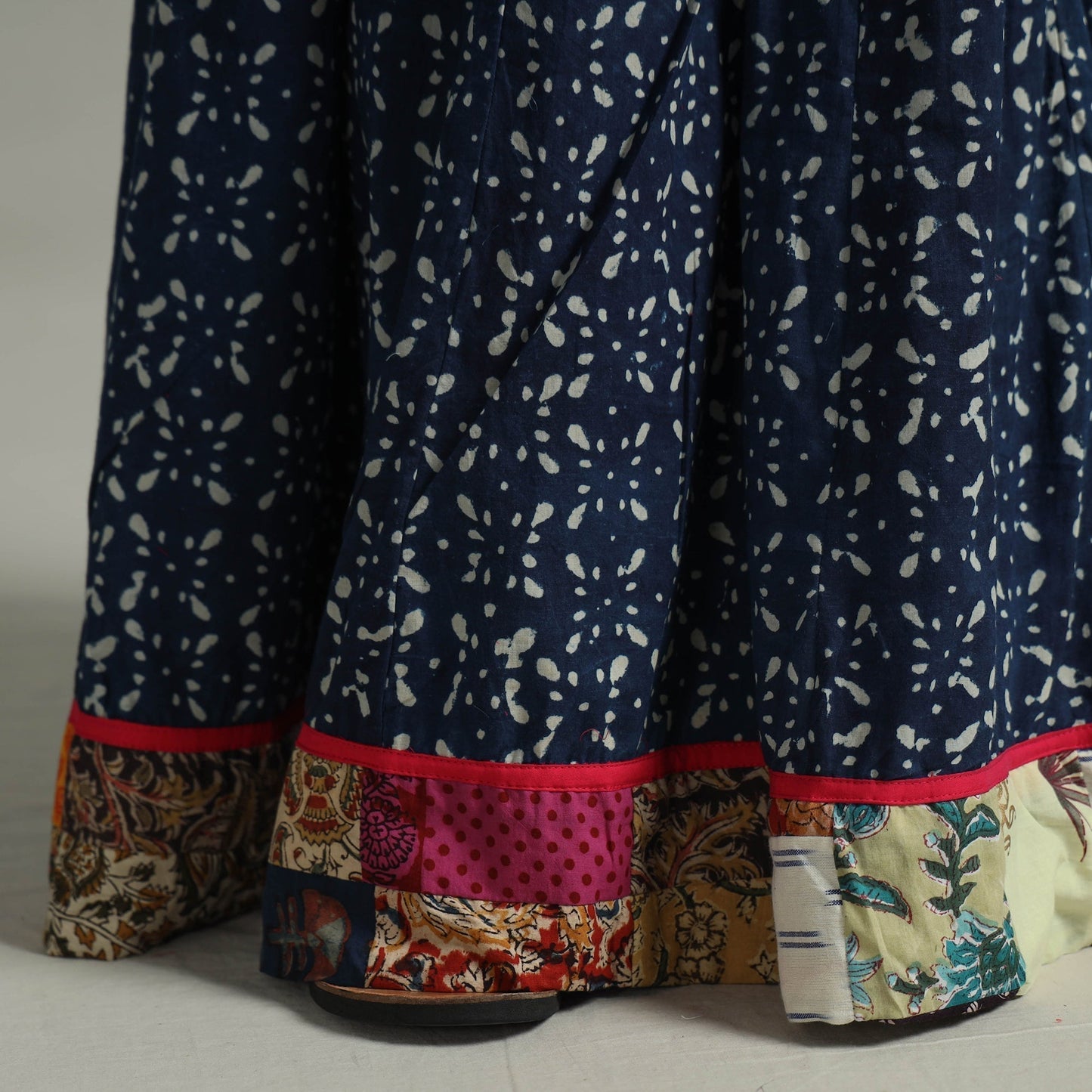 Indigo Block Printed 24 Kali Patchwork Cotton Long Skirt 03