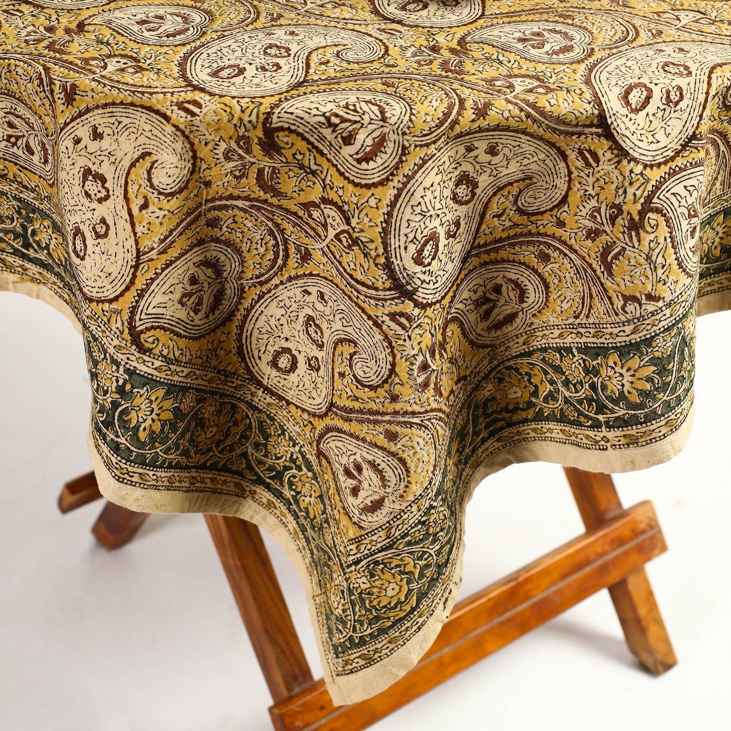 Yellow Original Pedana Kalamkari Block Printed Cotton Table Cover