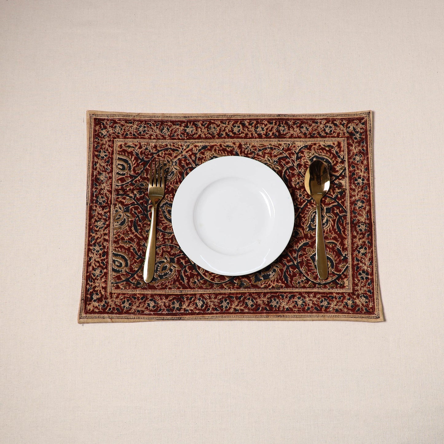 Red - natural dyed pedana kalamkari cotton table mat 05