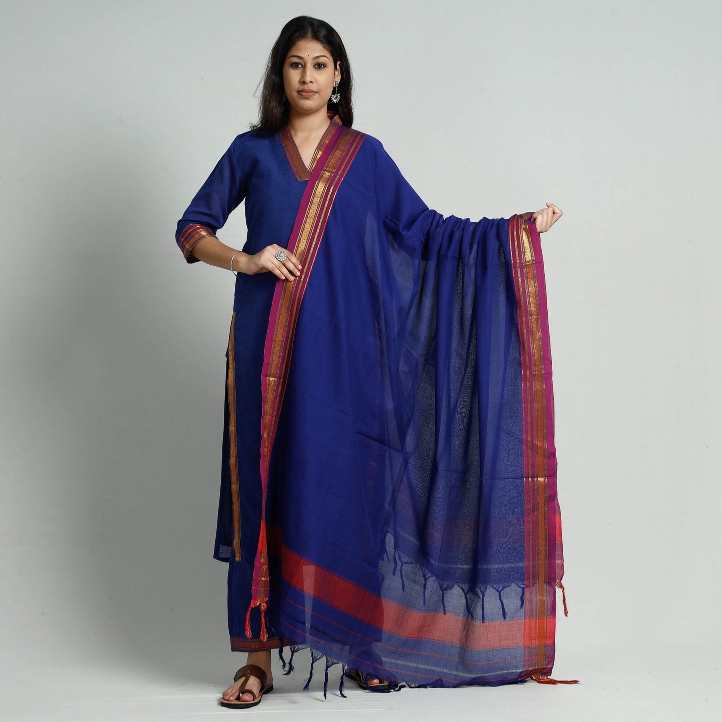 Dark blue dharwad cotton kurta with palazzo & dupatta set
