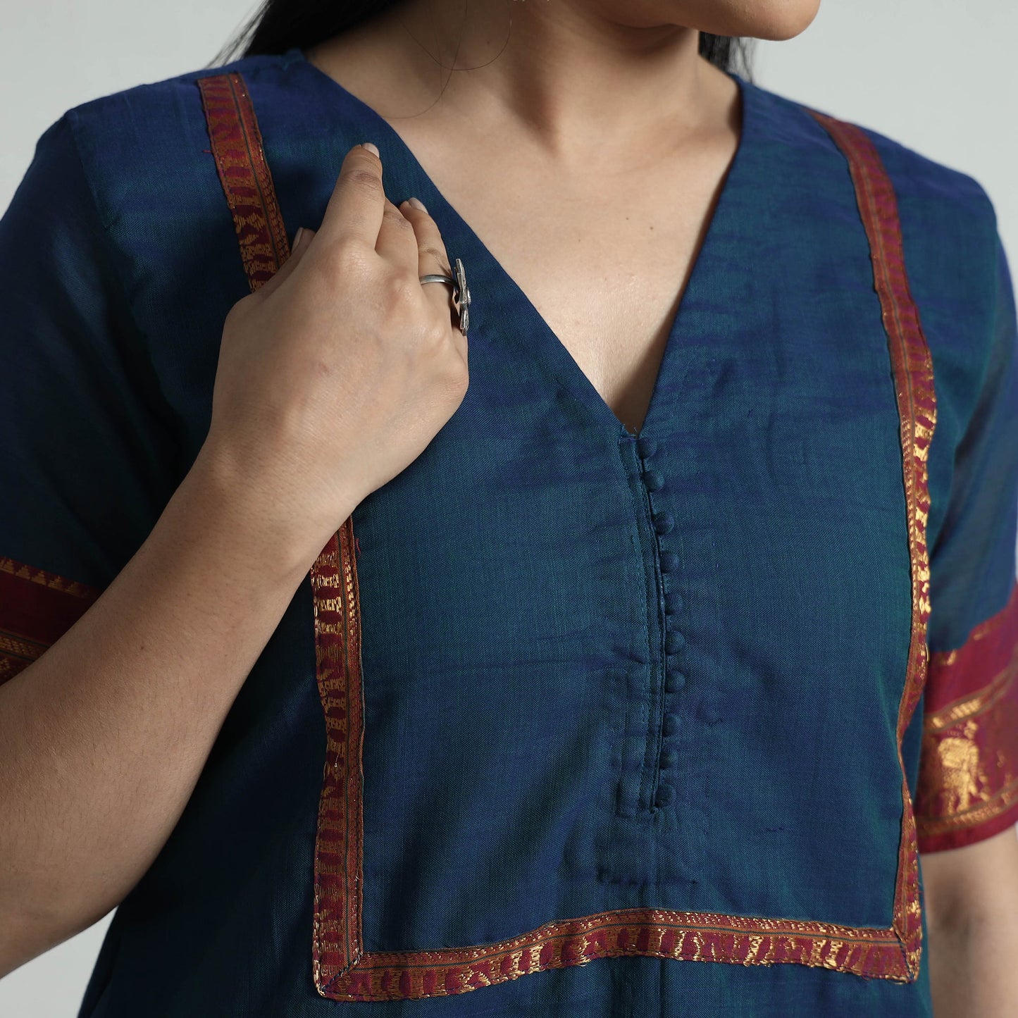 Dark blue dharwad cotton kurta with palazzo & dupatta set