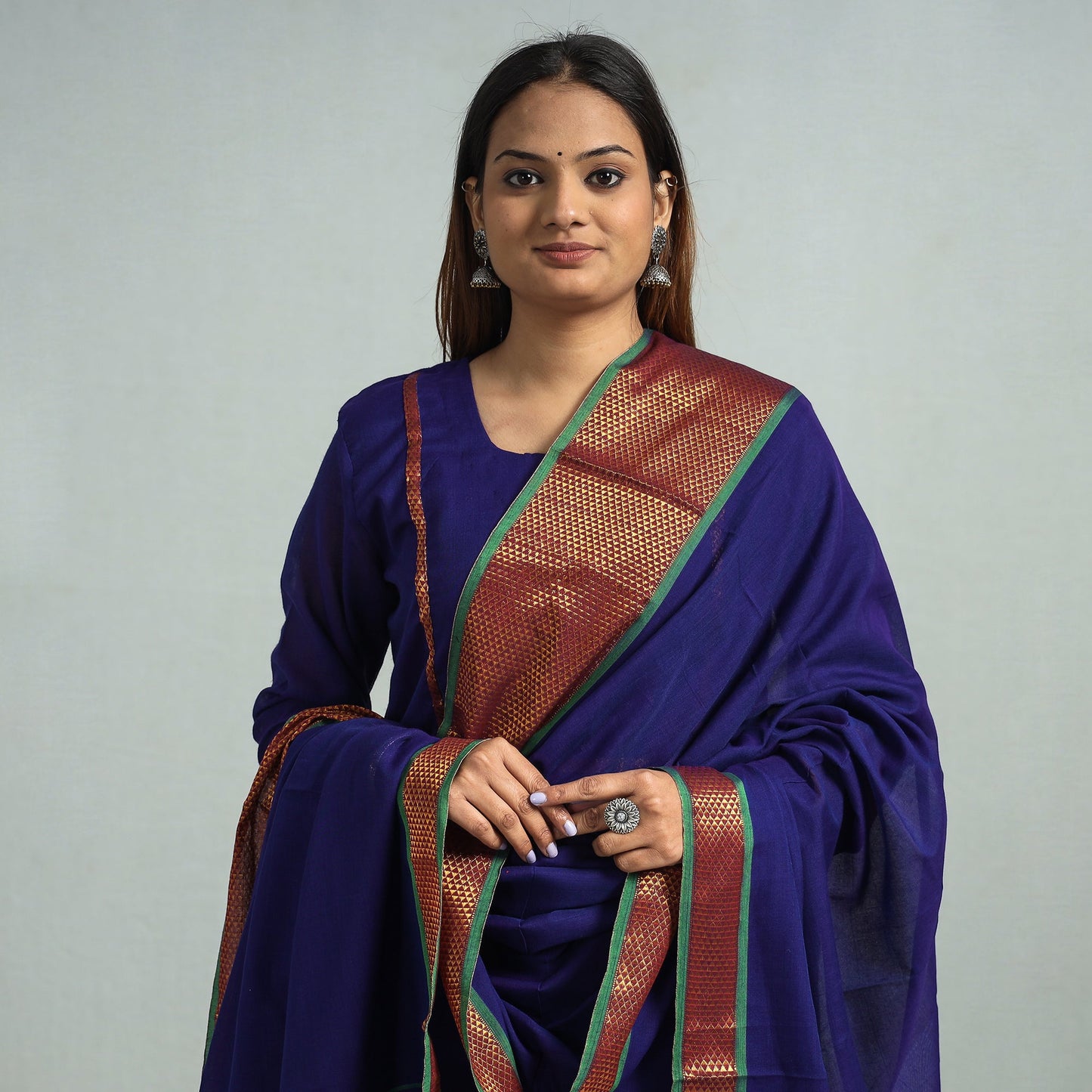 Dark blue - dharwad cotton kurta with palazzo & dupatta set