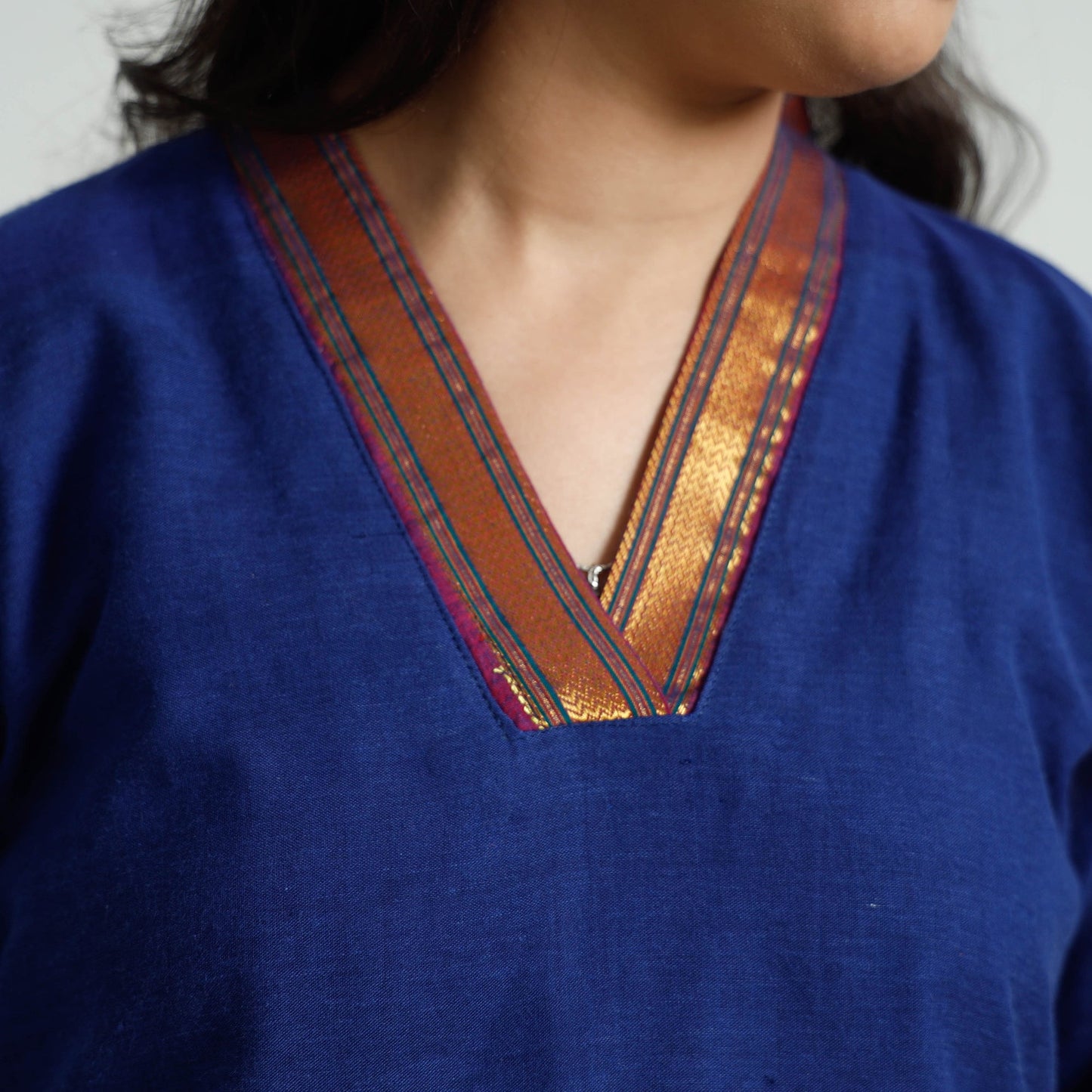 Dark blue dharwad cotton kurta with palazzo & dupatta set