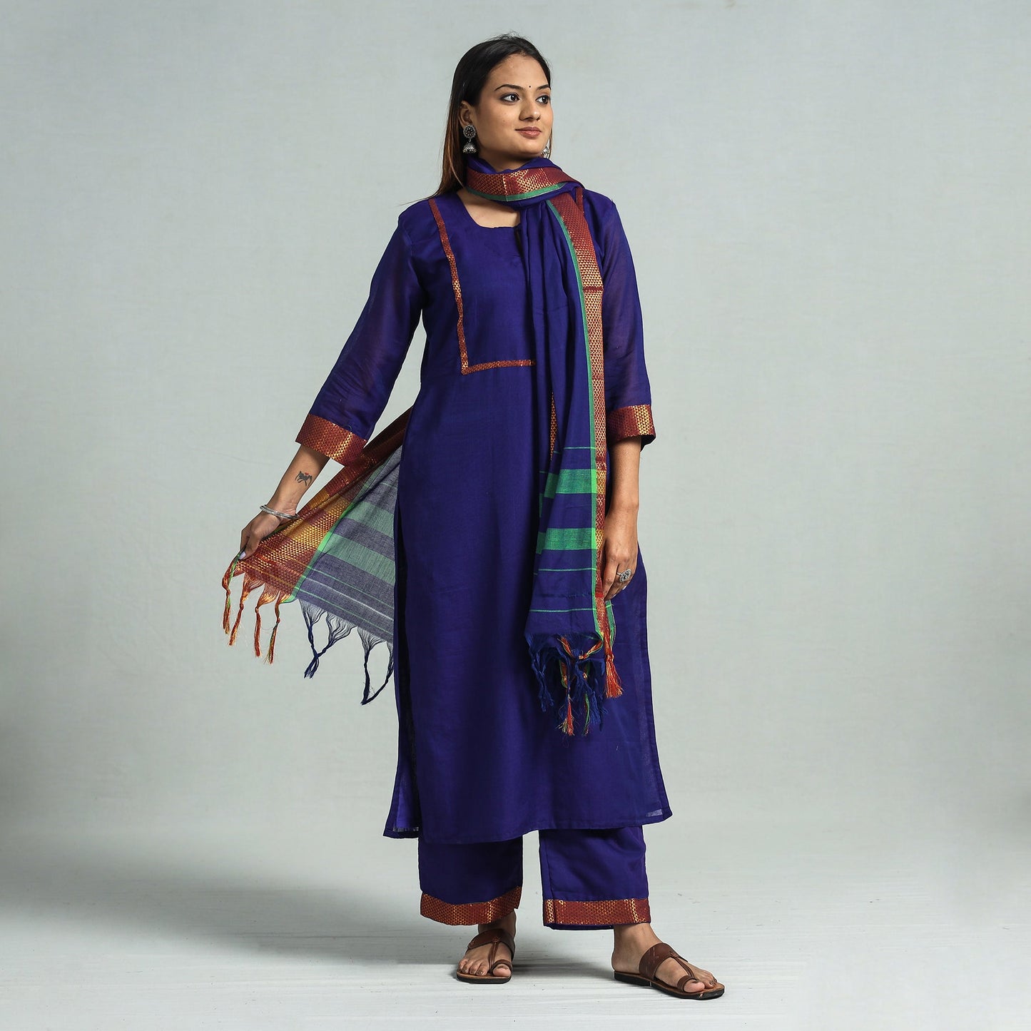 Dark blue - dharwad cotton kurta with palazzo & dupatta set