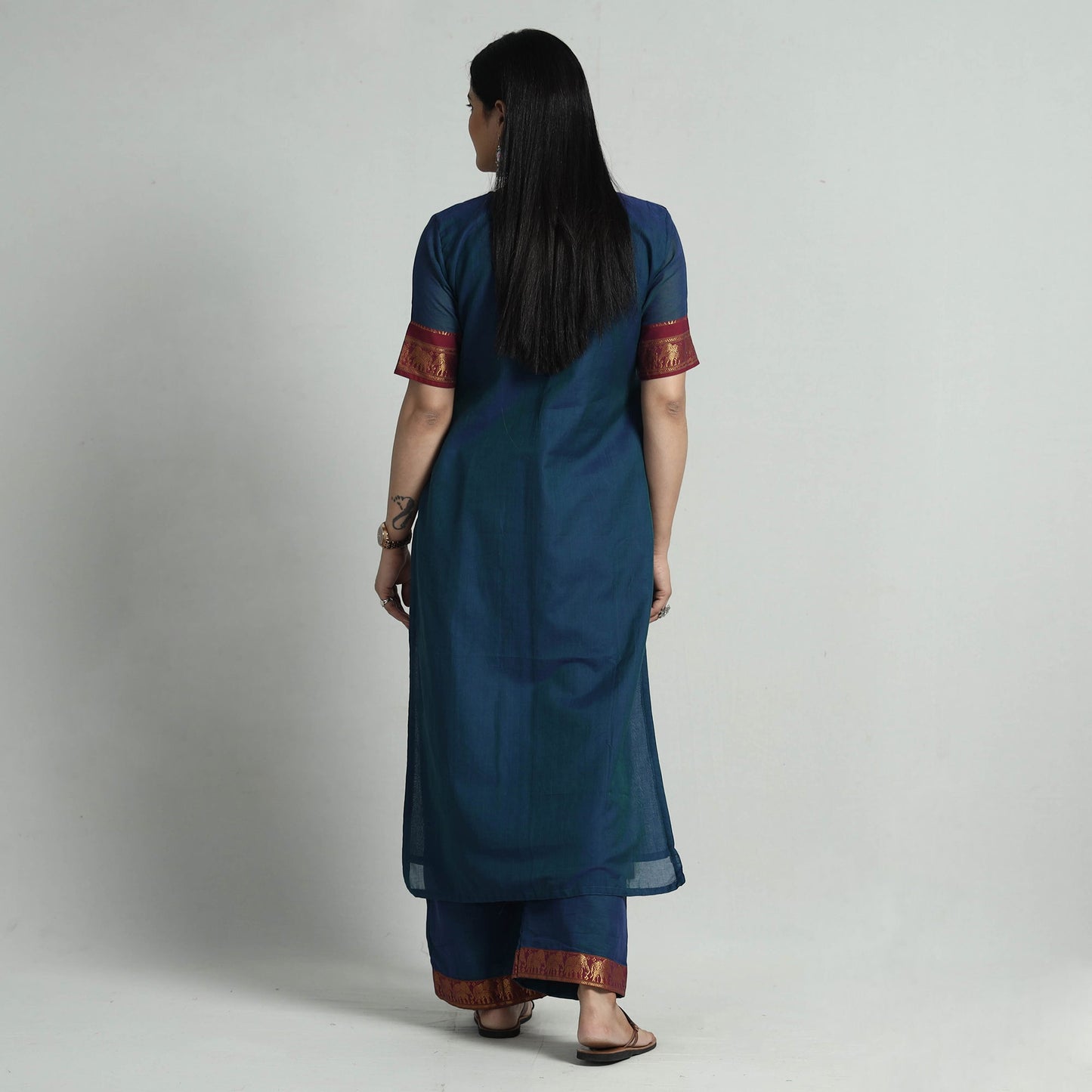Dark blue dharwad cotton kurta with palazzo & dupatta set
