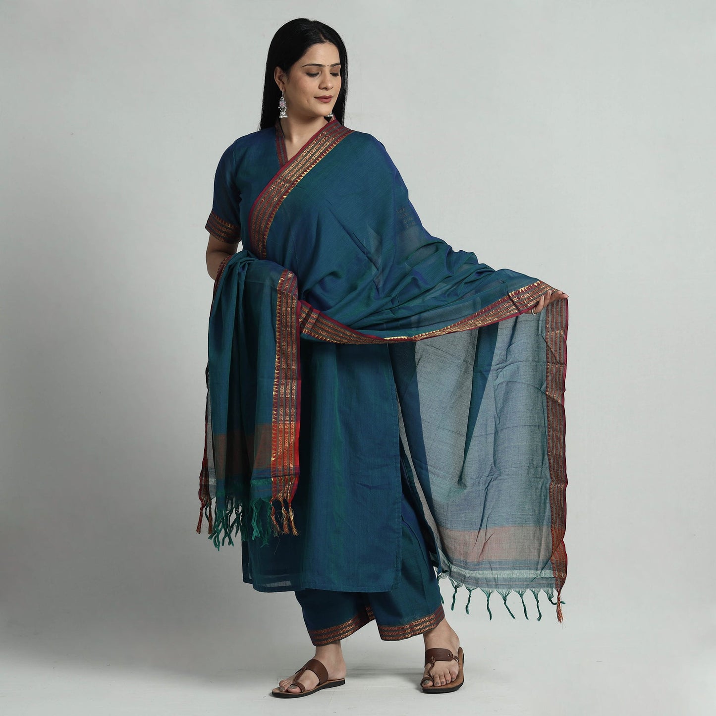 Dark blue dharwad cotton kurta with palazzo & dupatta set